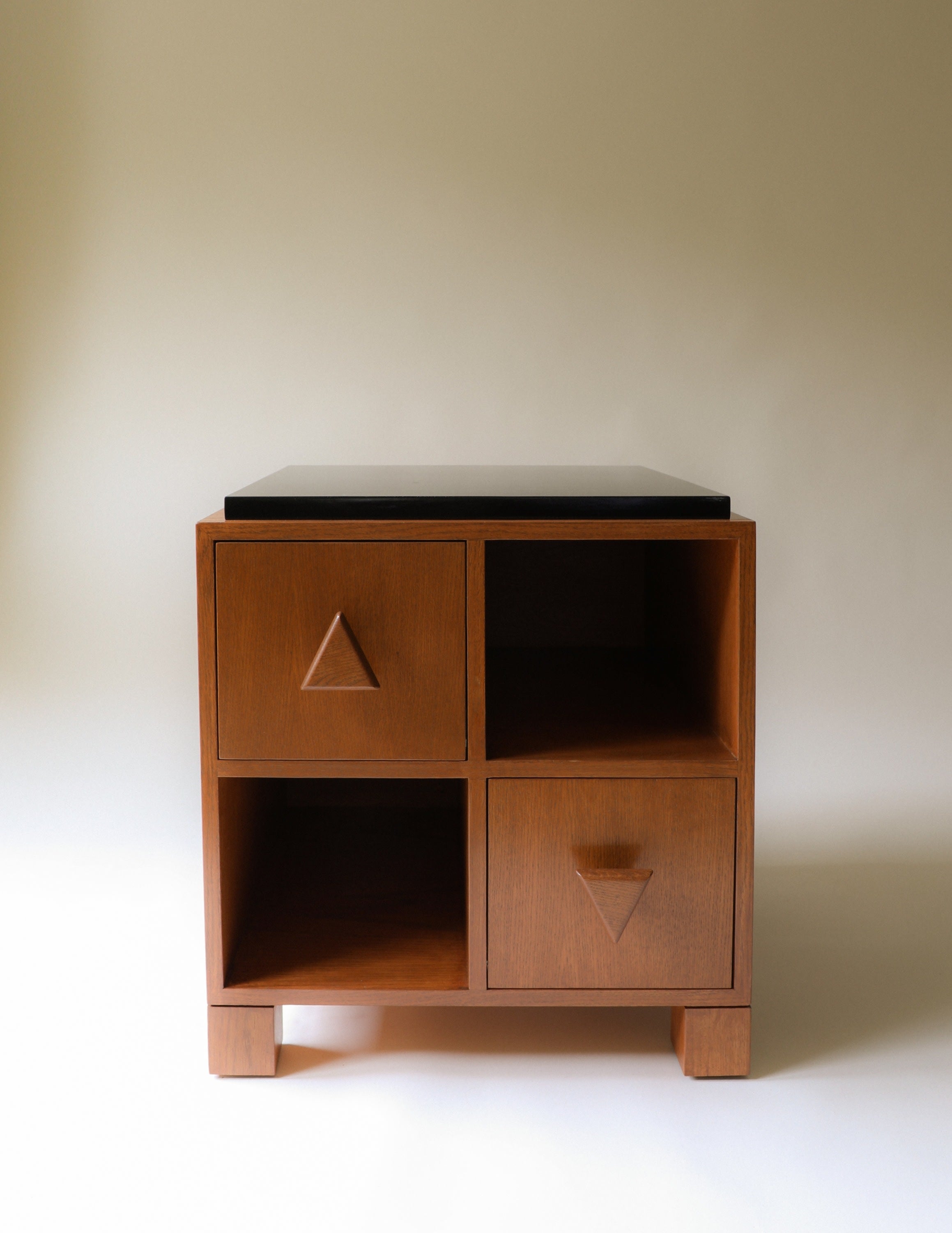 Felix Nightstand — side angle showing wooden structure and black top