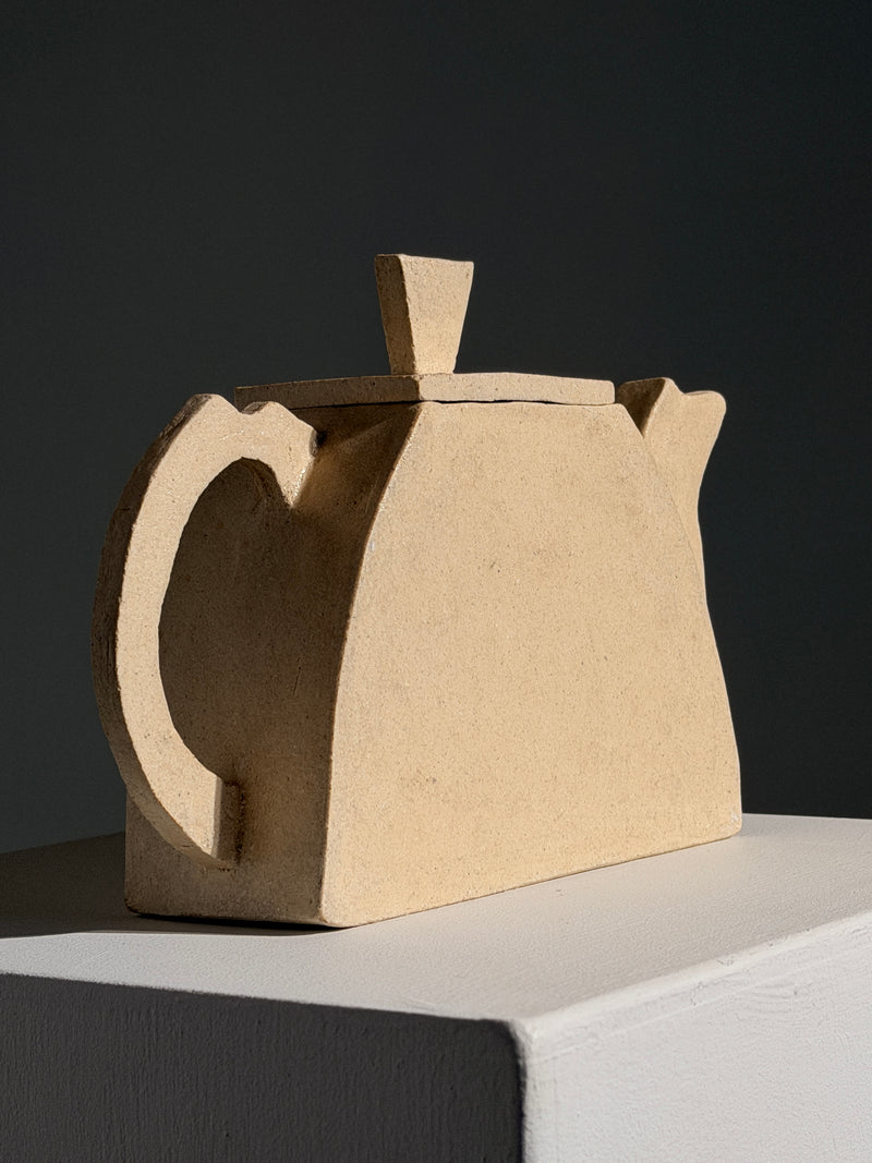Geometric sculptural stoneware teapot, France, 1990 by Figuresdesign | The Oblist