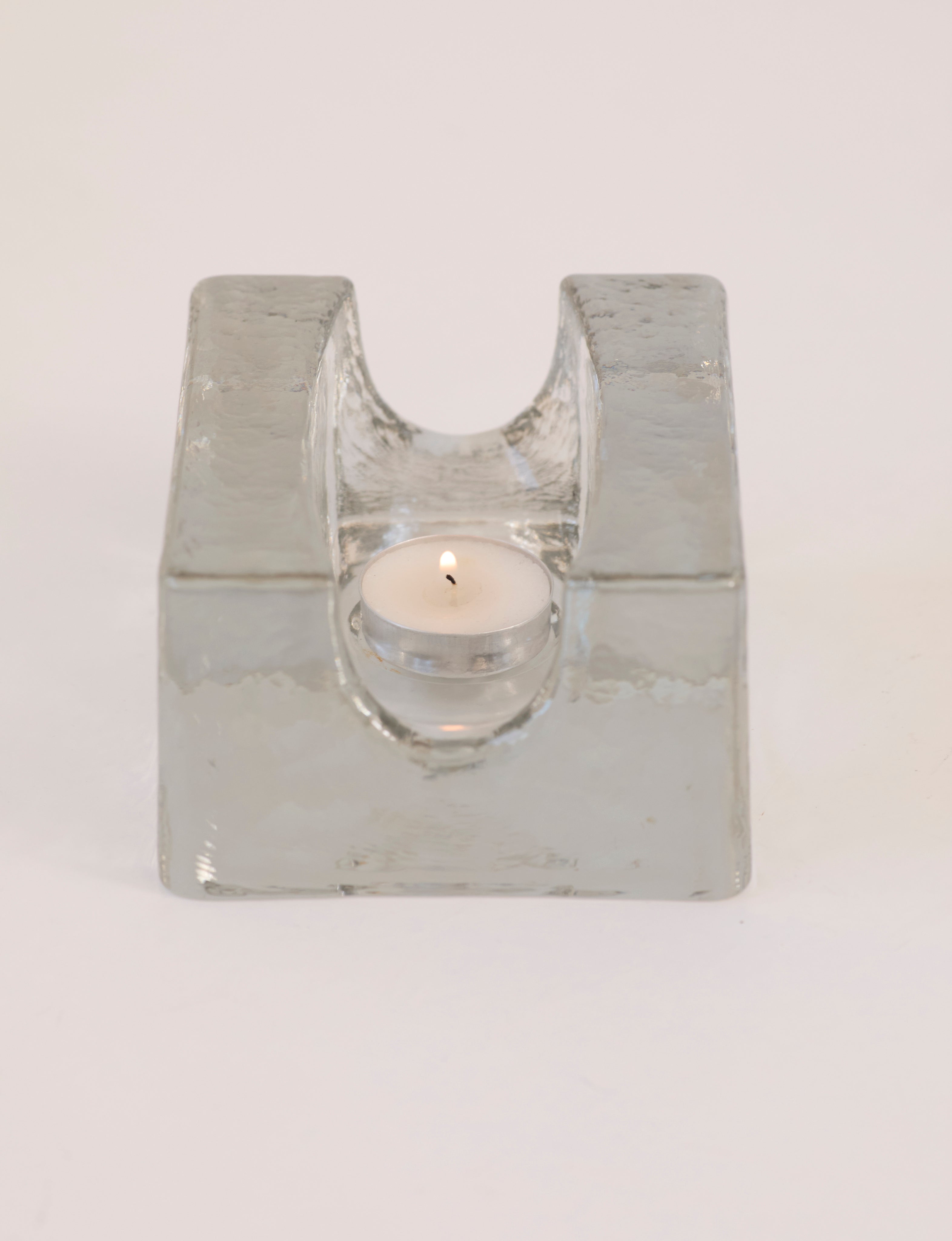 Vintage Scandinavian Candle Holders in Glass and Clear Glass — top view of clear glass holder with candle