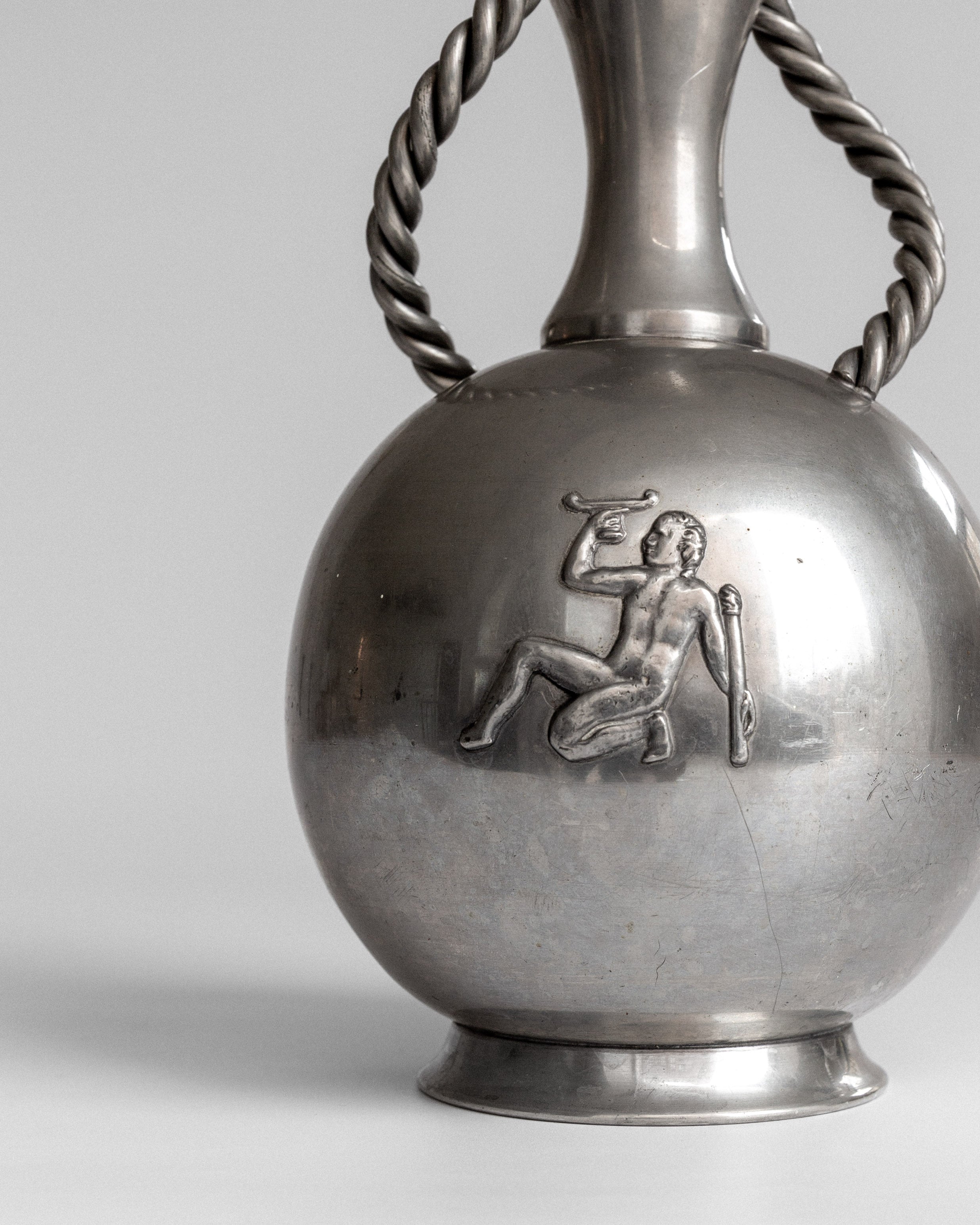 Art Deco Pewter Vase with Rope Handles, 1936