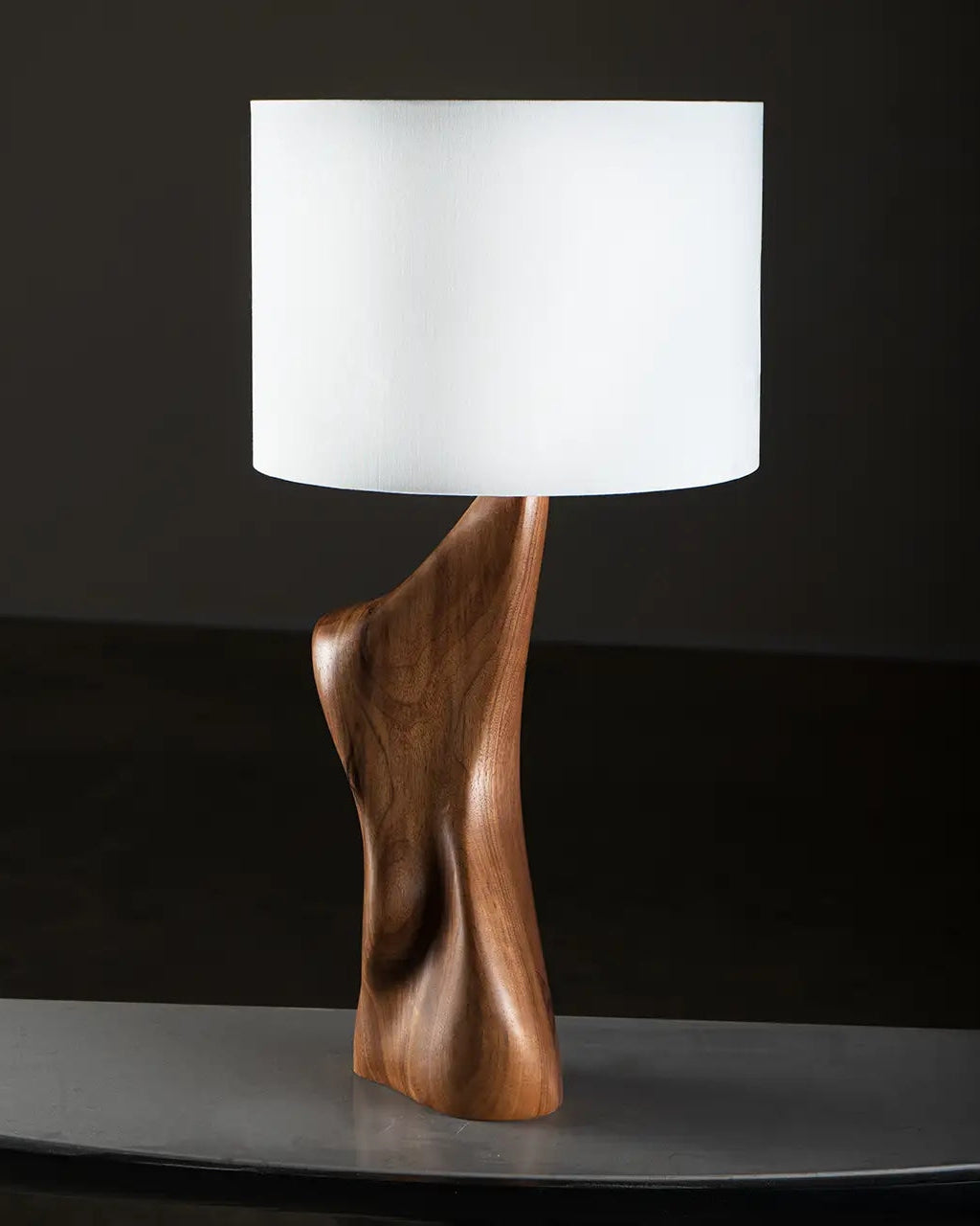 Contemporary Table Lamps in Wood - Helen Collection — close-up of handcrafted wooden base