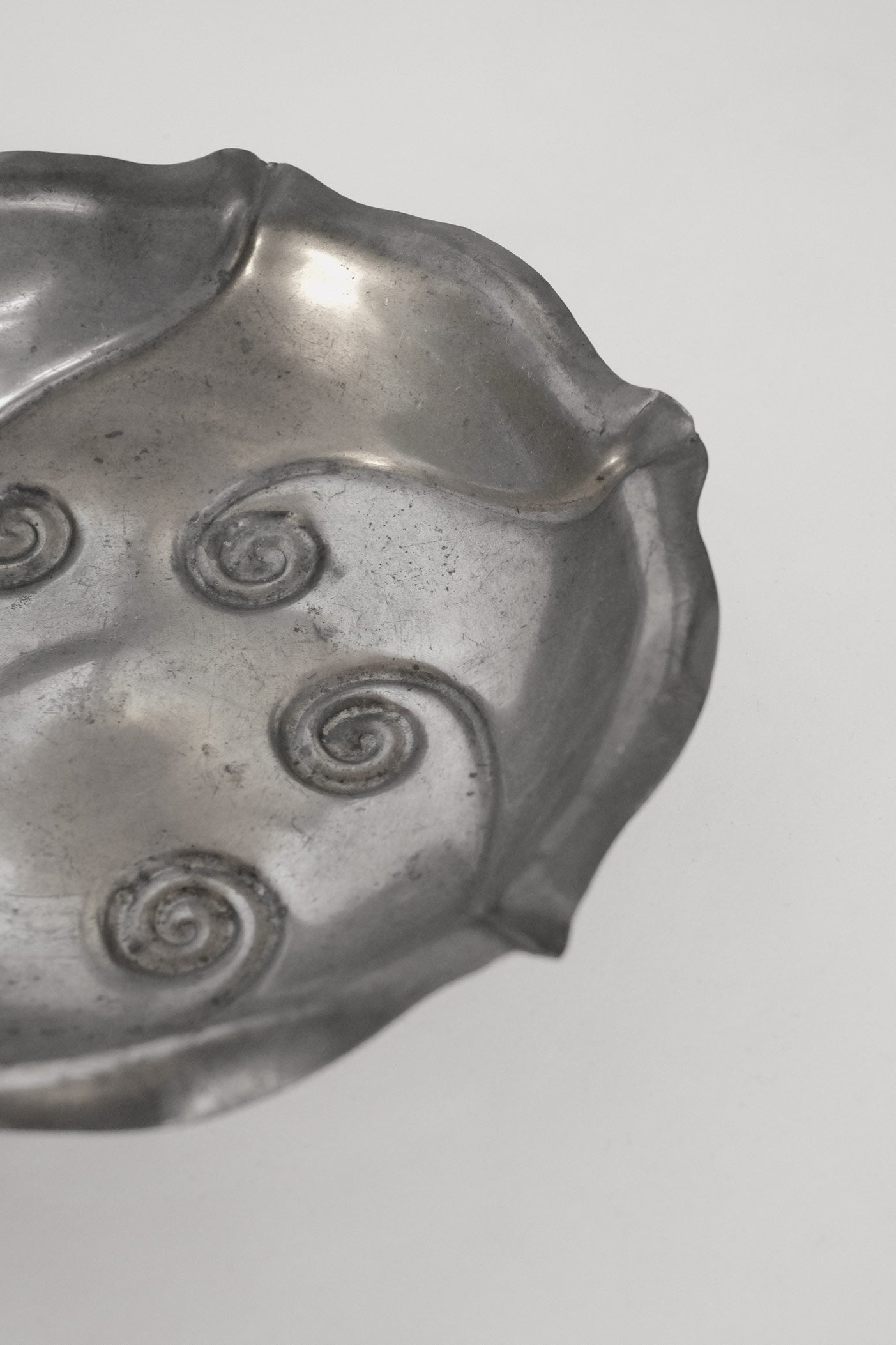 Elegant Art Nouveau Dutch Pewter Bowl — side angle
