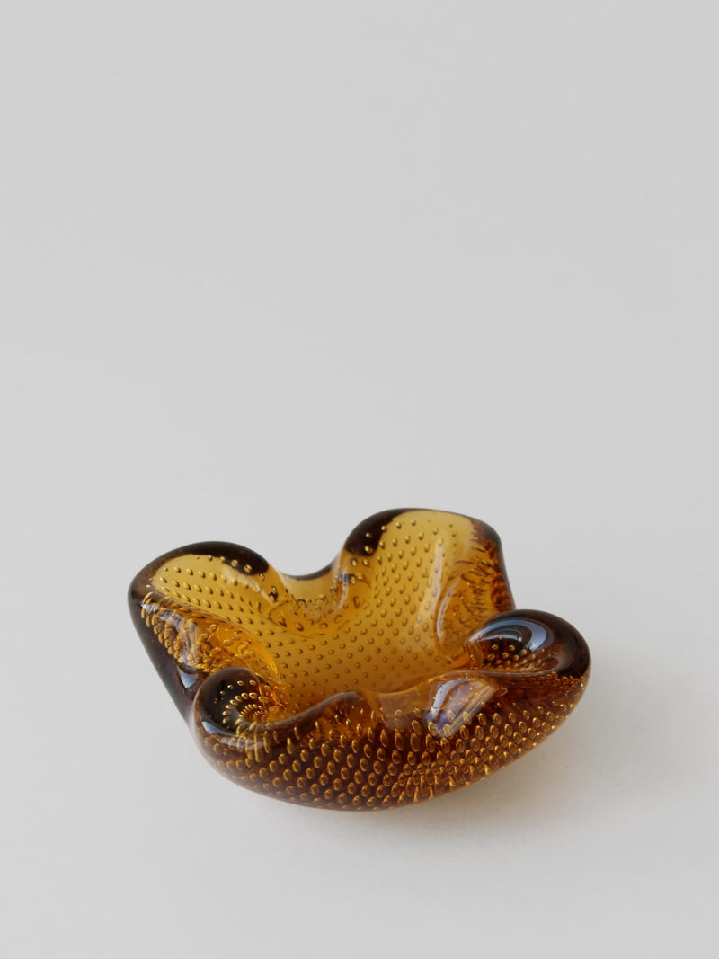 Amber Murano glass ashtray with controlled bubble pattern detail