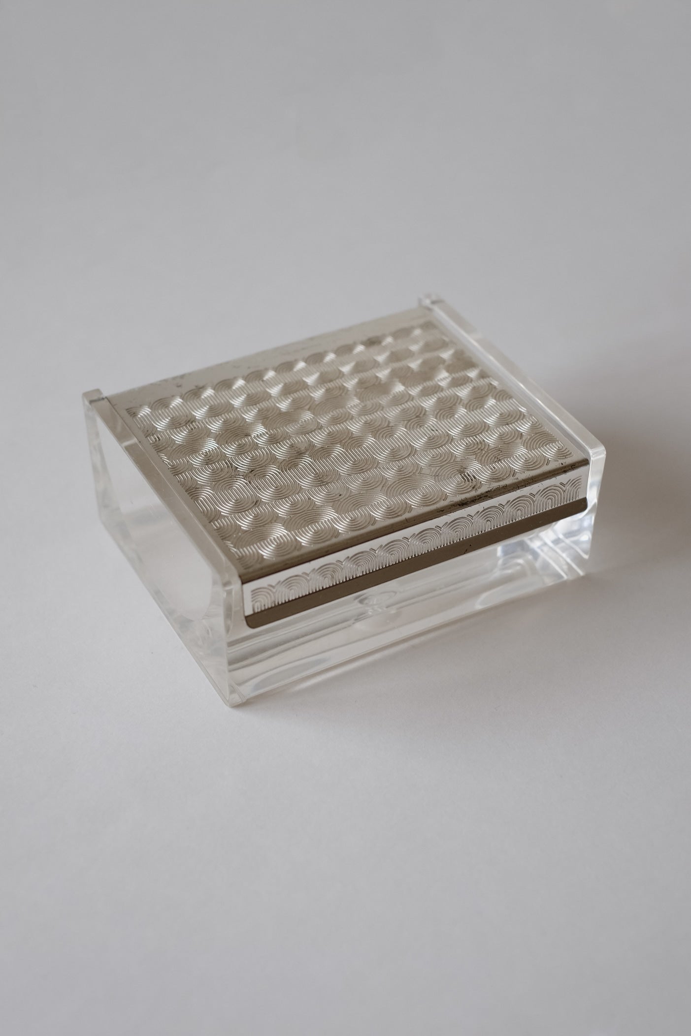 Mid-century Modern Jewelry Box — side angle showing textured silver top