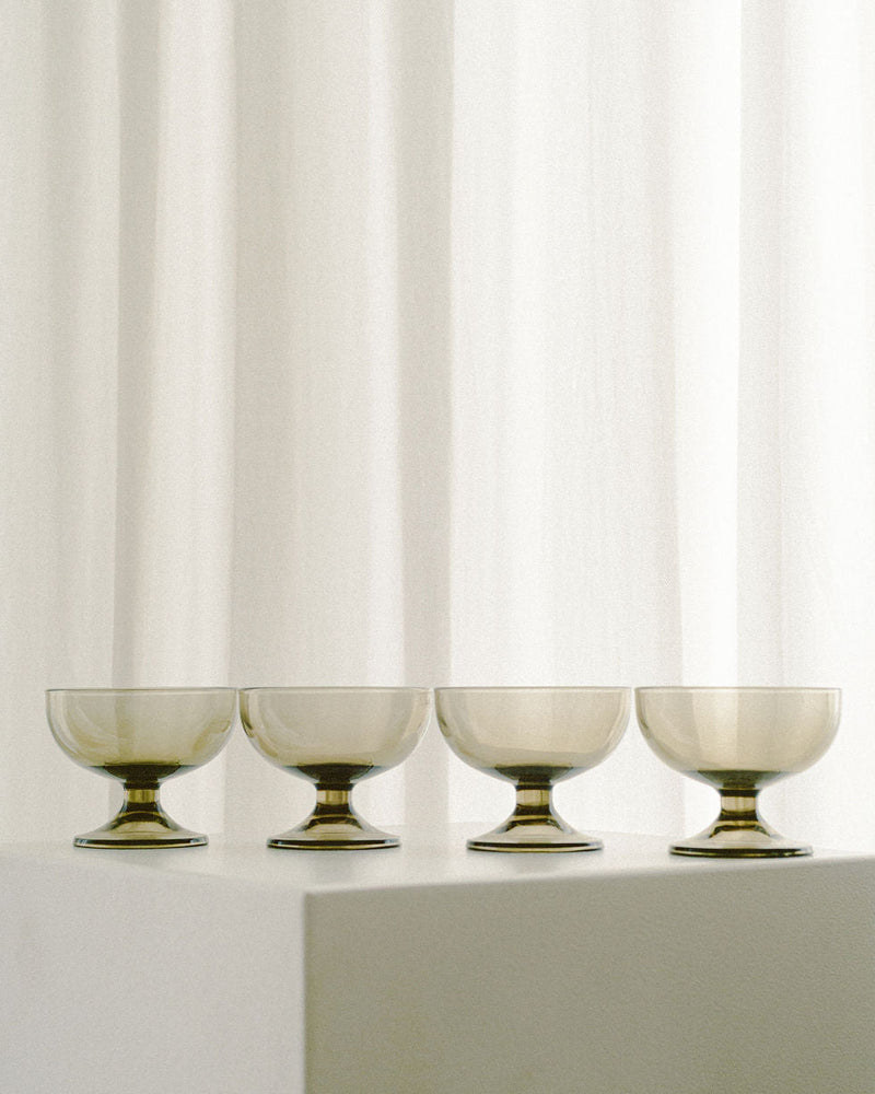Vintage Smoked Glass Dessert Coupes by Arcā Collections | The Oblist — handcrafted glass, muted color
