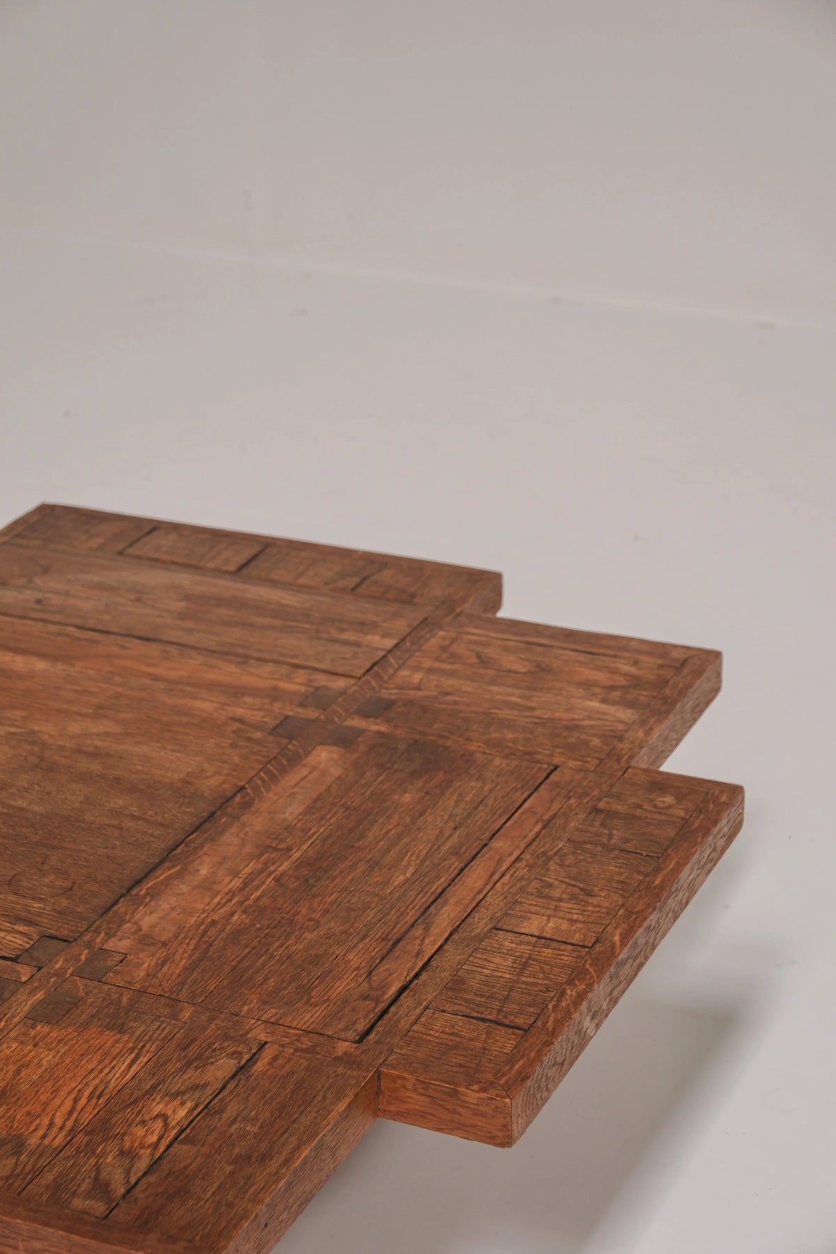 Unique Dutch Brutalist Square Oak Coffee Table, Netherlands, 20th Century — close-up
