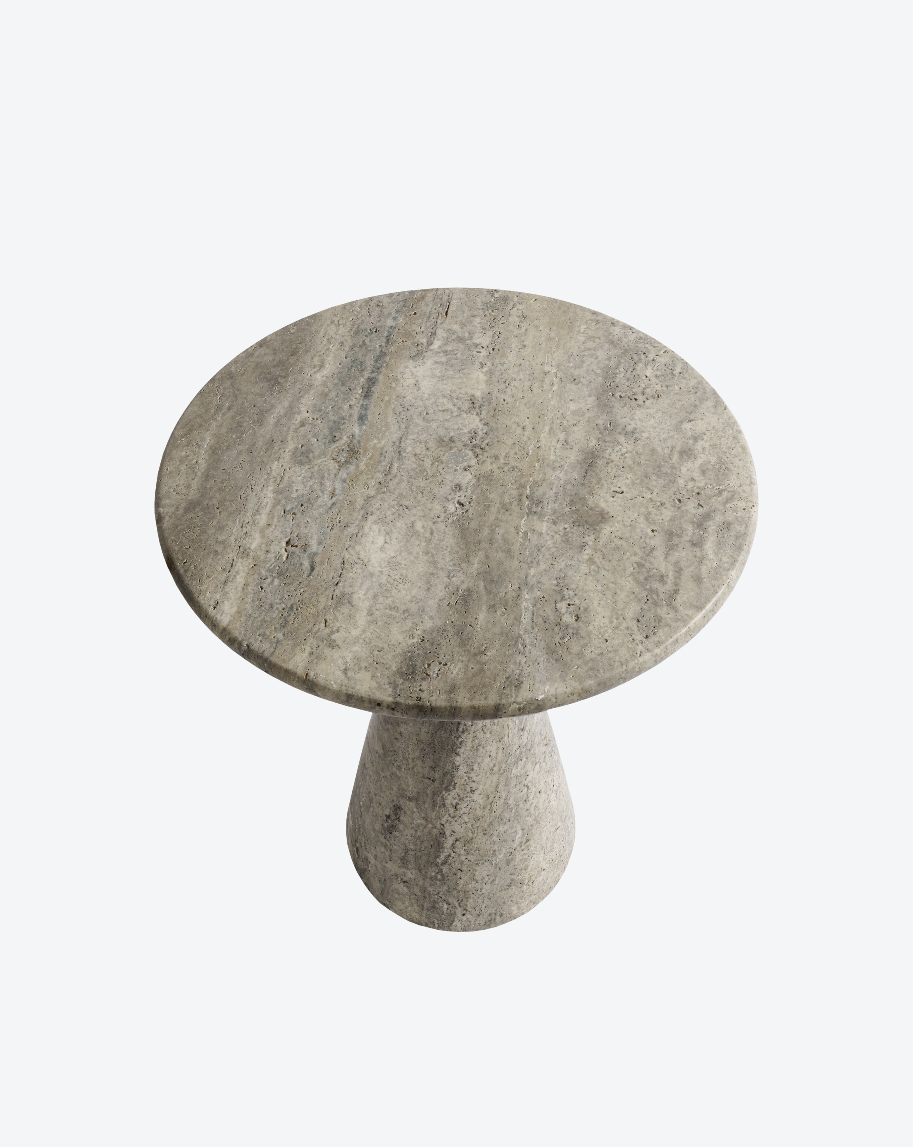 Juno Medium Travertine Side Table — side angle