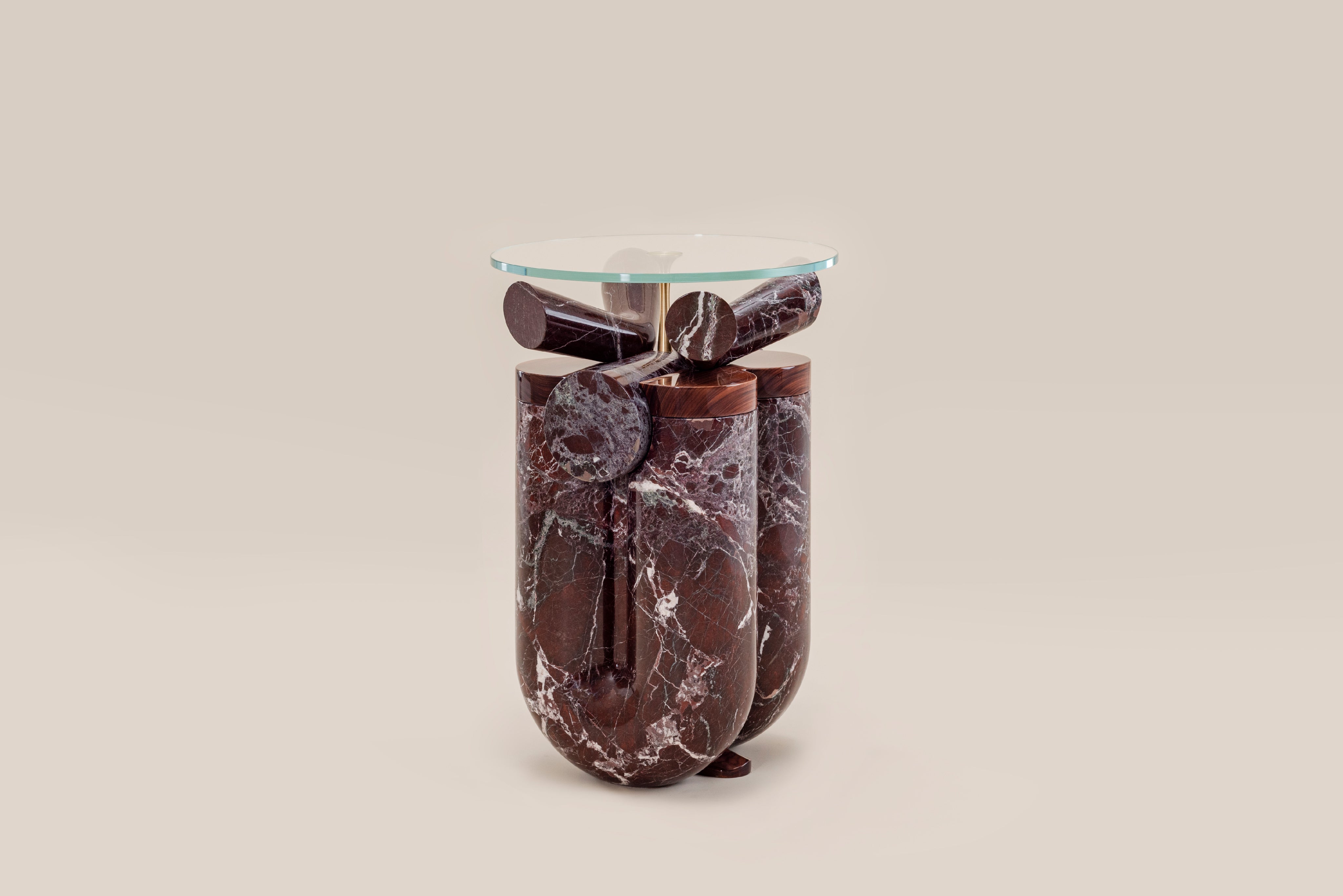 Ceti Side table — top view of polished marble and glass design