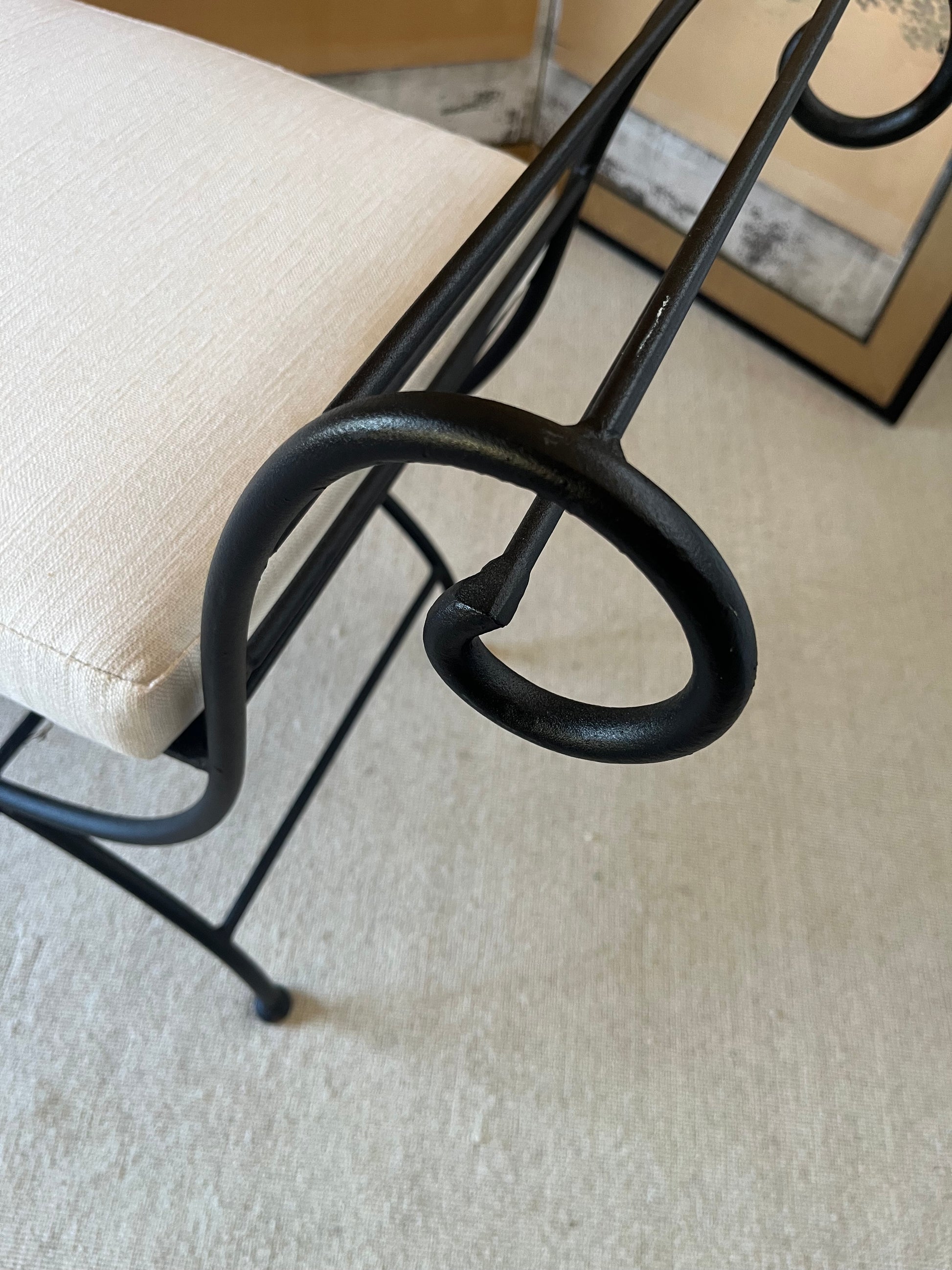 French Wrought Iron Curule Bench — close-up