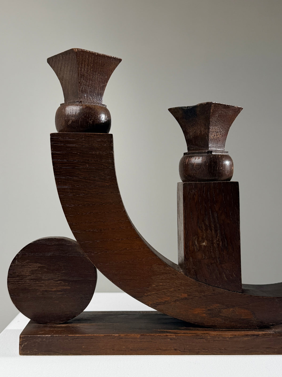 Art Deco Carved Wooden Candle Holder, France, circa 1930 — side angle
