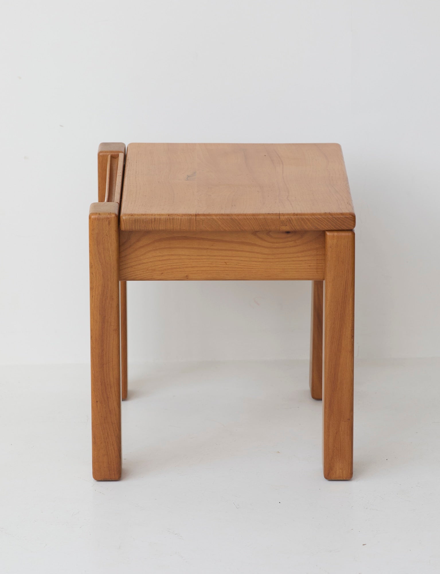 Minimalist Solid Elm Bedside Table with Drawer by Maison Regain, France, 1980s — close-up