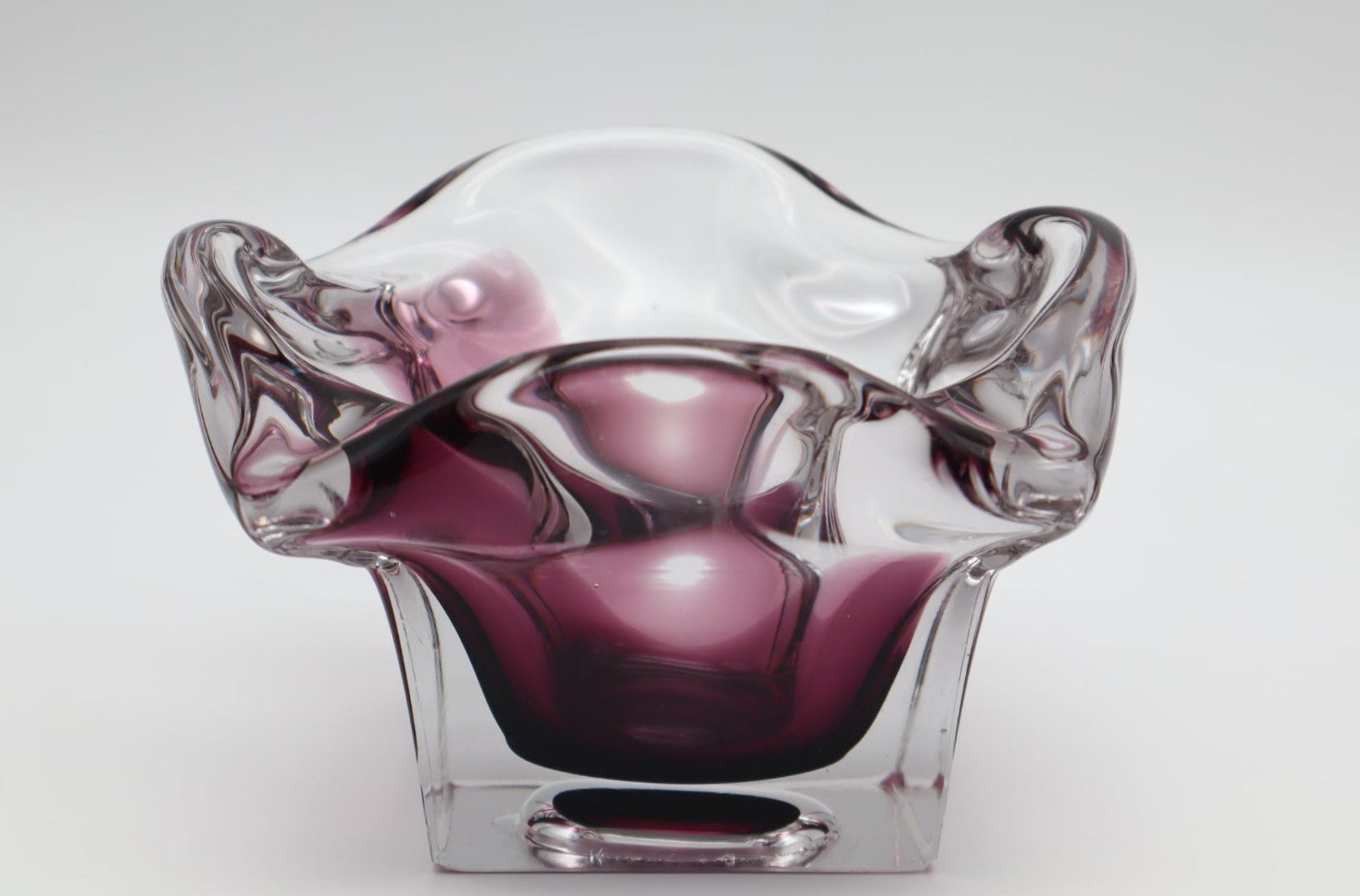 Mid-Century Amethyst & Crystal 'Sommerso' Art Glass Bowl 1960s  — alternate view