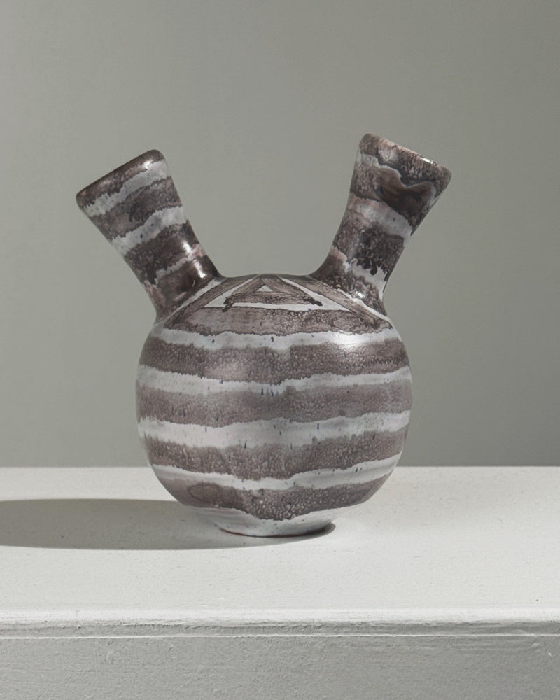 Striped ceramic double-neck vase by Jean Busson, France 1960