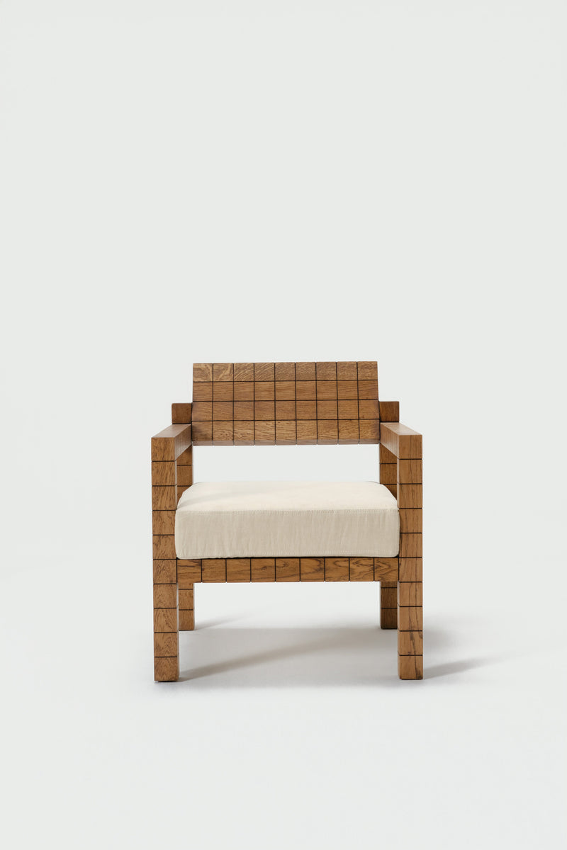 Mosaico Armchair by MarlotBaus | The Oblist — handcrafted wood, neutral upholstery