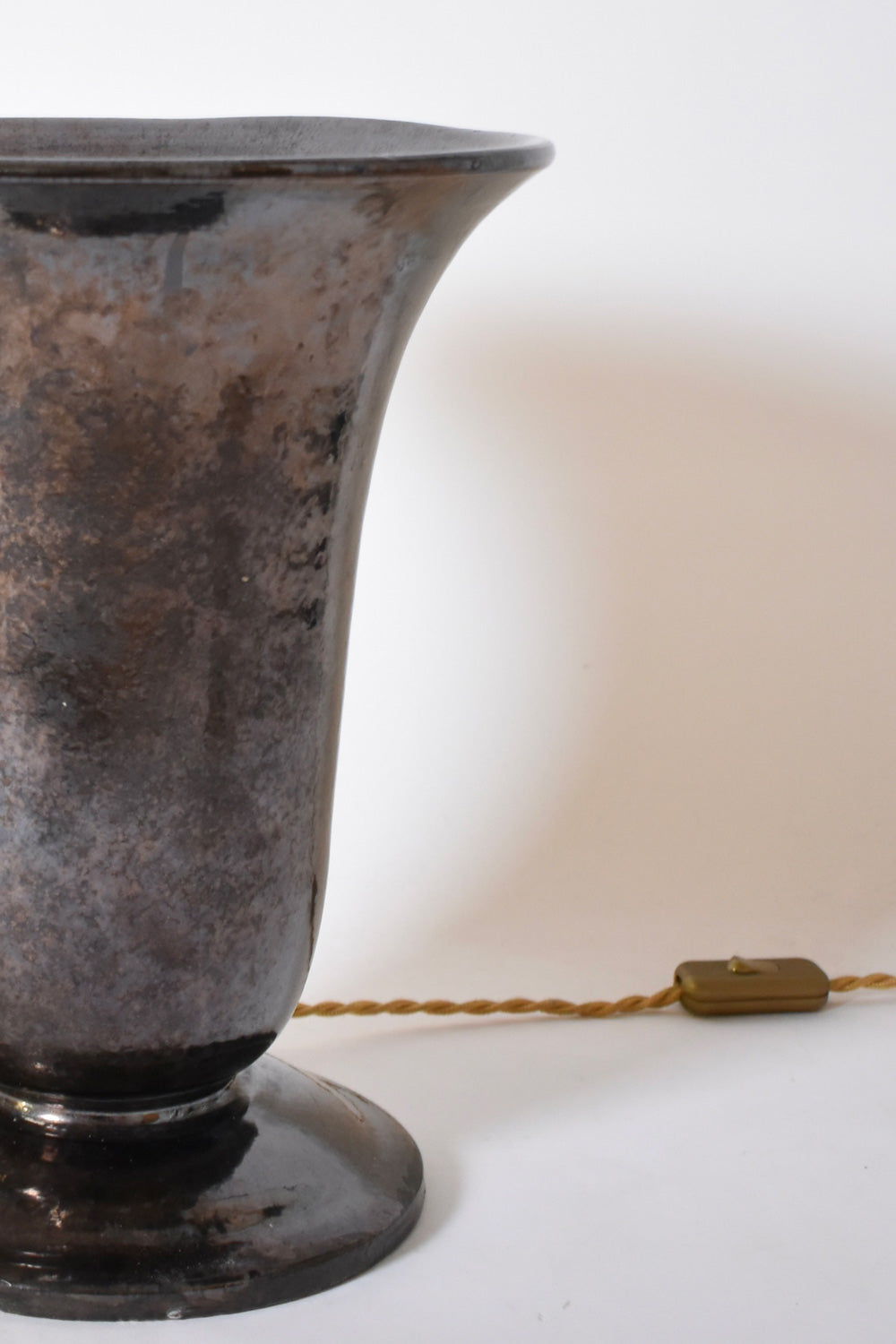 Vallauris Large Basin Lamp, 1940s — side angle showing metallic finish and cord