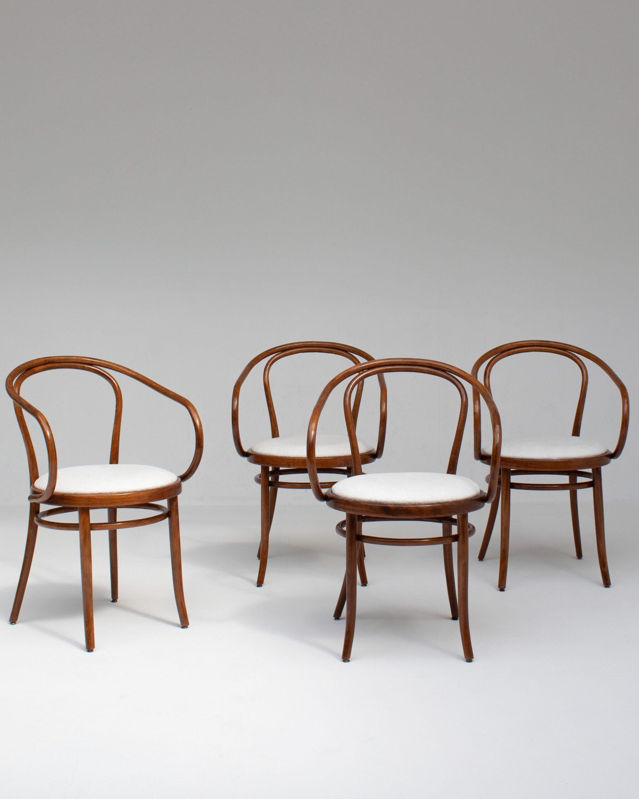 Set of Four Thonet Bentwood Armchairs in Walnut with Bouclé Upholstery — detail view