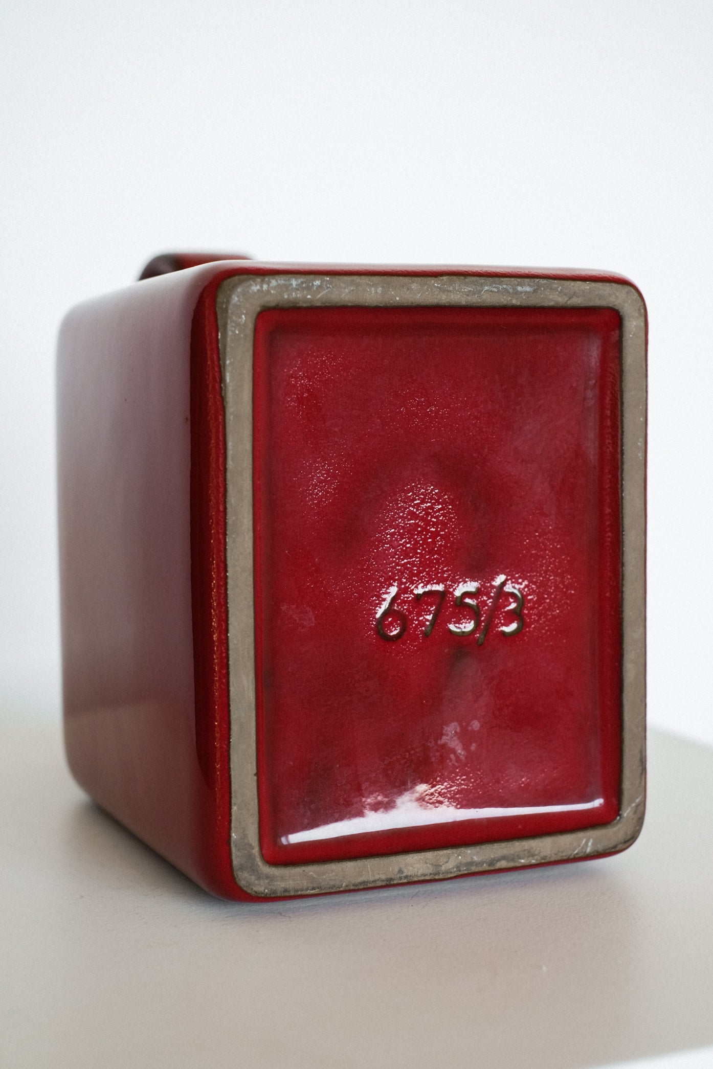 West German Mid-Century Ceramic Handle Vase by Gräflich Ortenburg — close-up