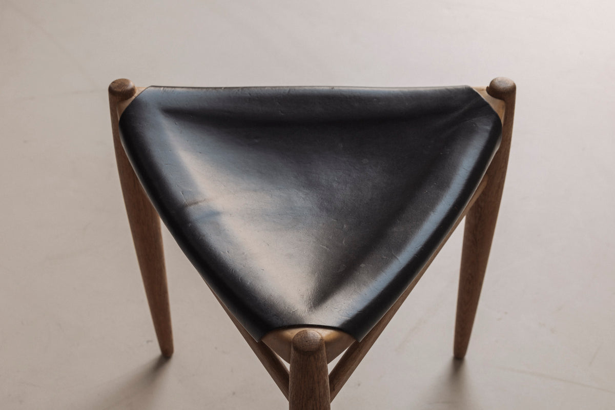 Rare Tripod Stool in Leather by Uno & Östen Kristiansson for Luxus, Sweden 1960s — in context