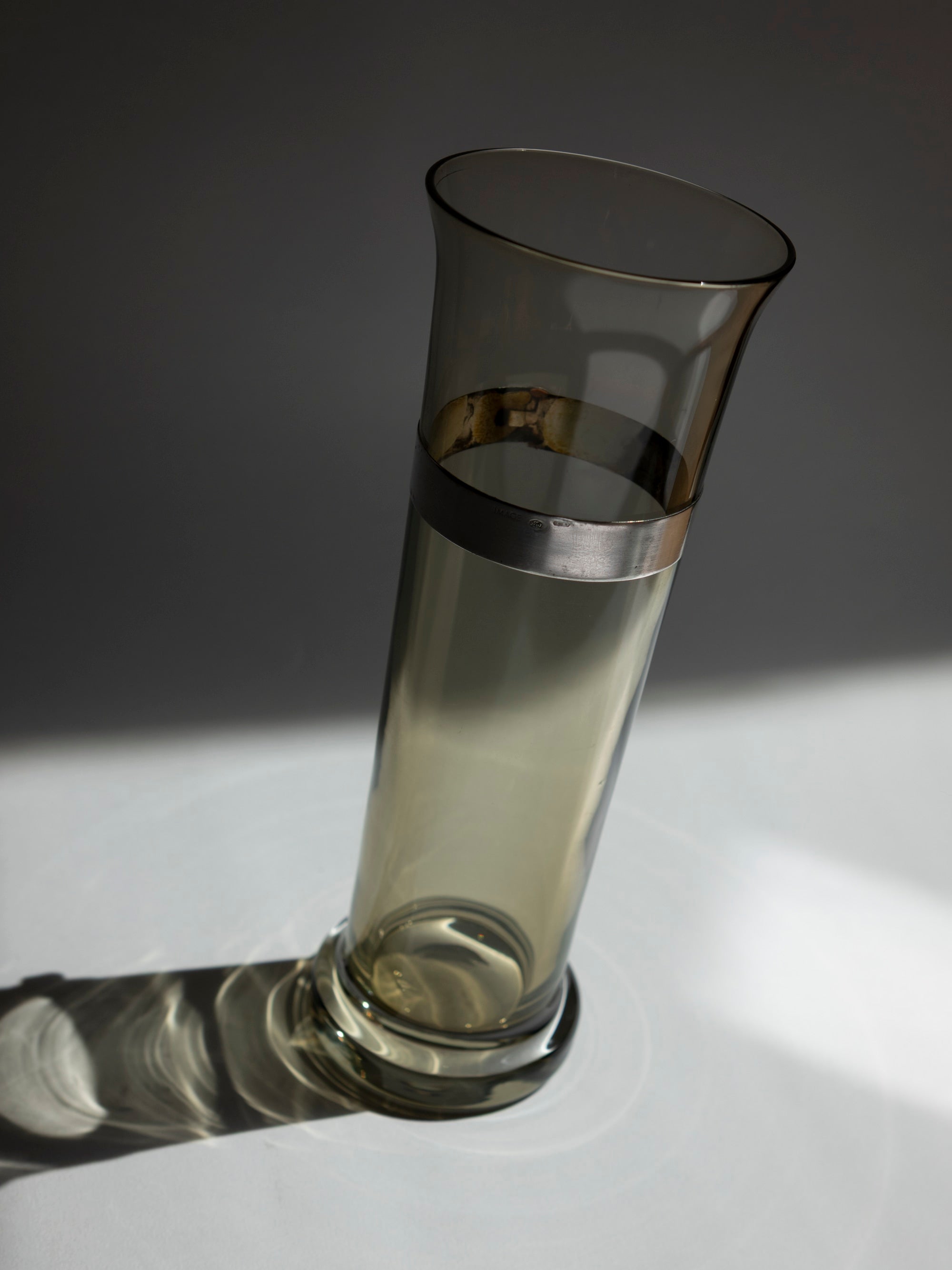 Italian Smoked Glass Vase with 925 Sterling Silver Belt | c. 1970s — side angle