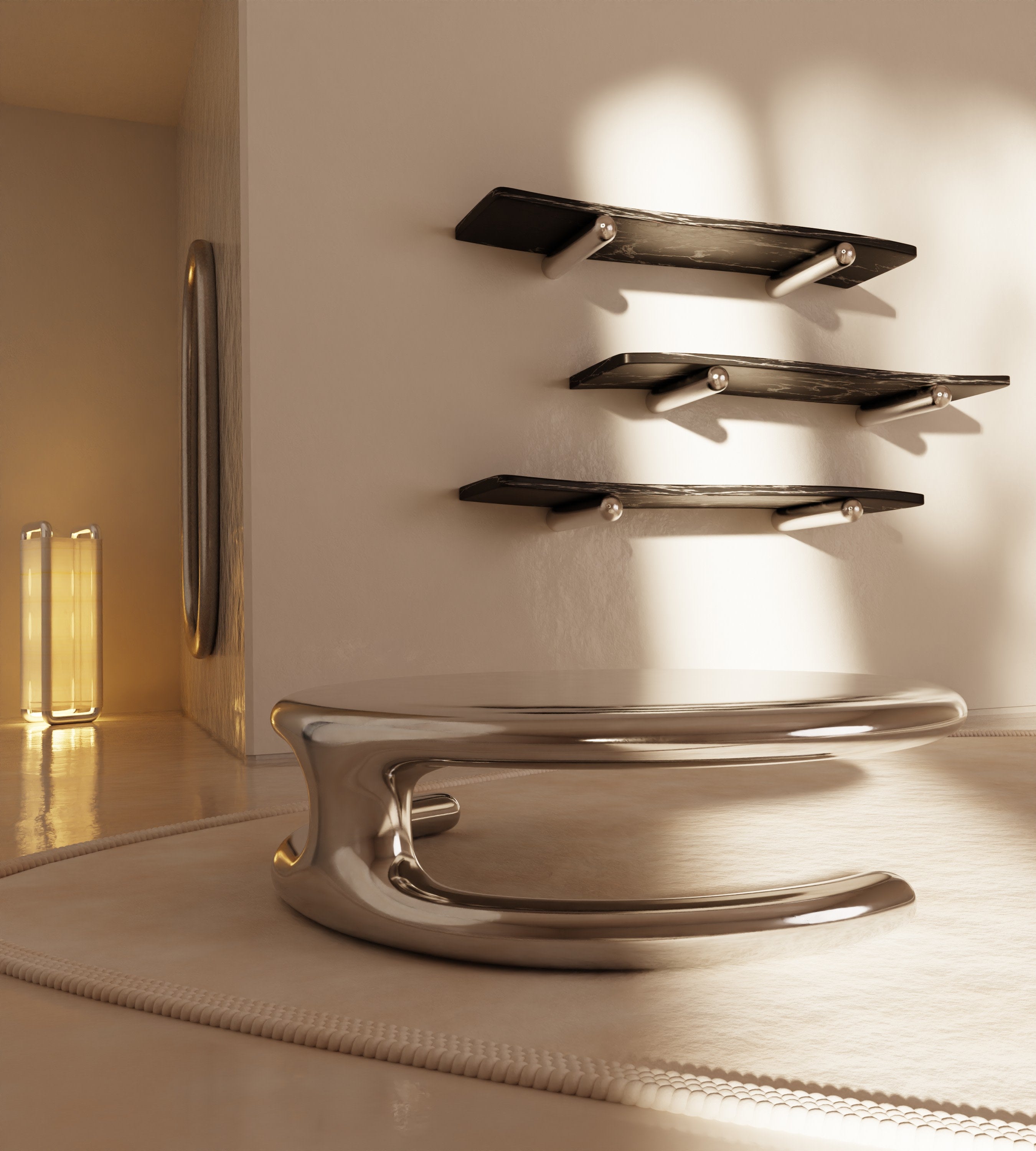 “Somnia” Low Table | Aluminum — lifestyle setting