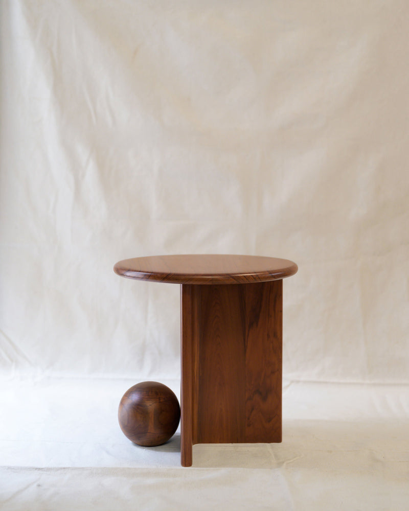 Nemo & Dory' Set of 2 Wood Side Tables — close-up of round walnut top and base
