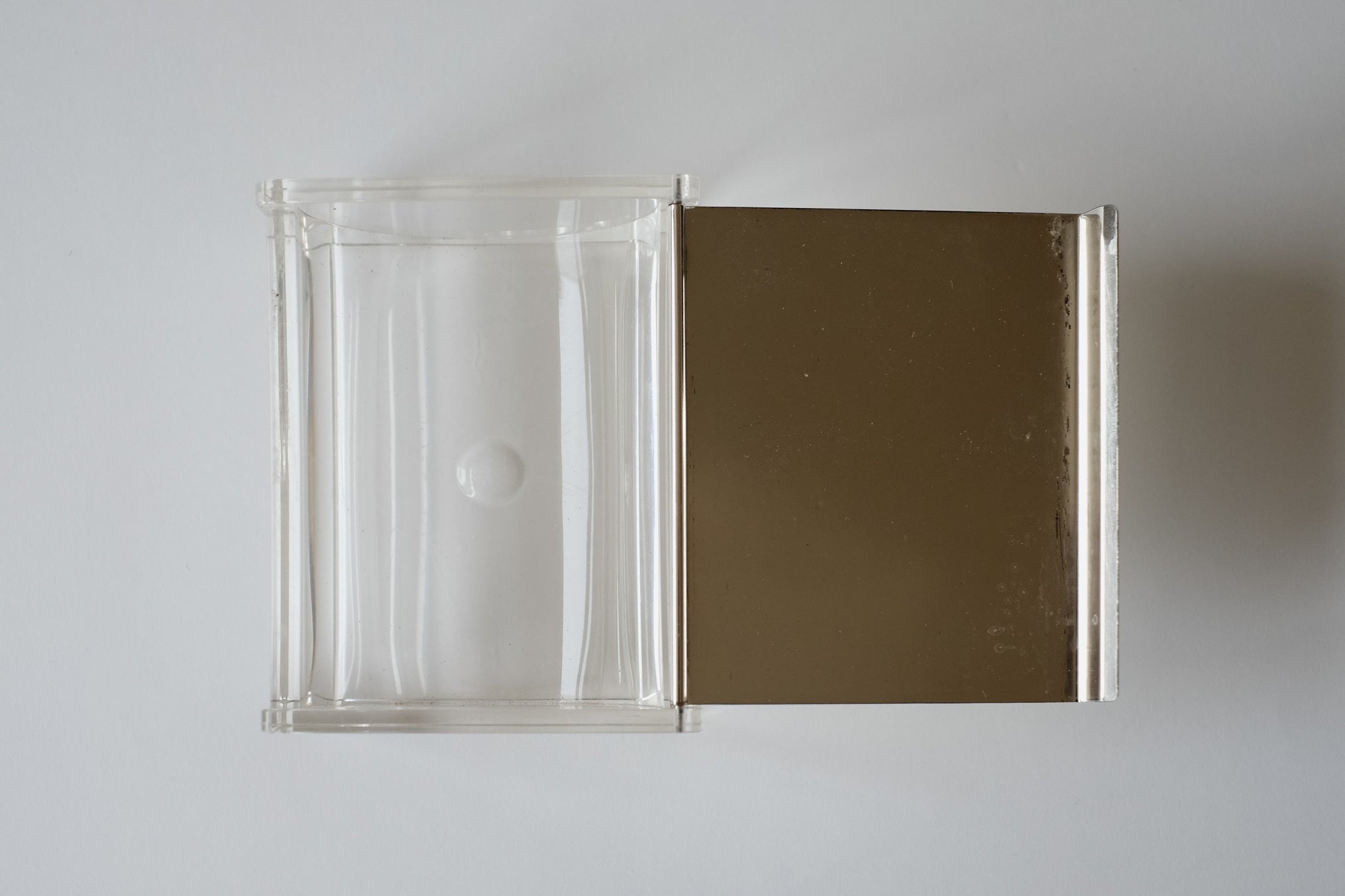 Mid-century Modern Jewelry Box — top view of clear acrylic and brass