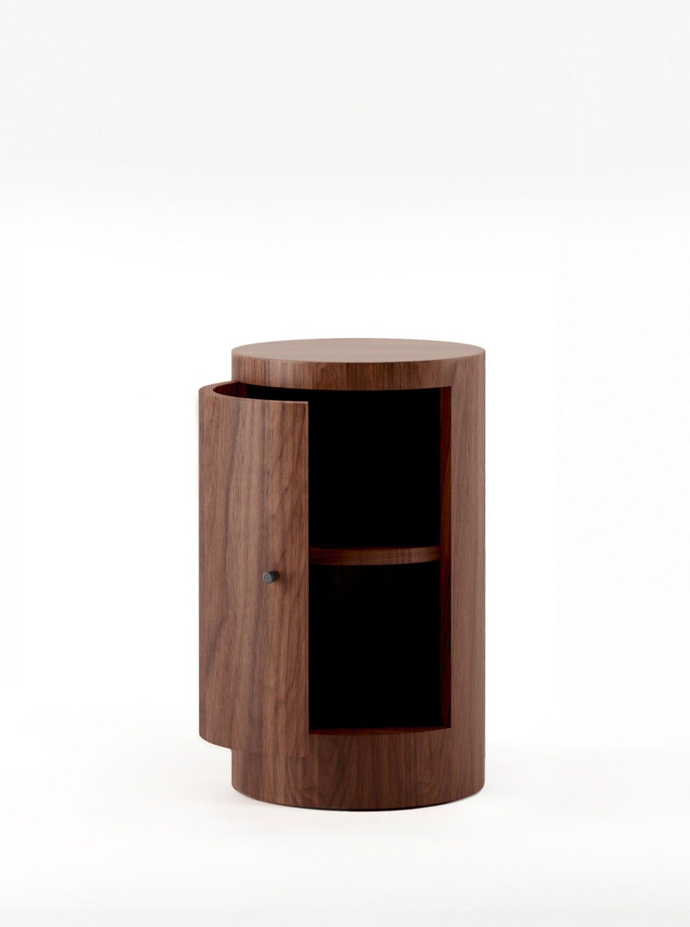 Pair of Constant Nightstand in Oiled Walnut — front view with open door