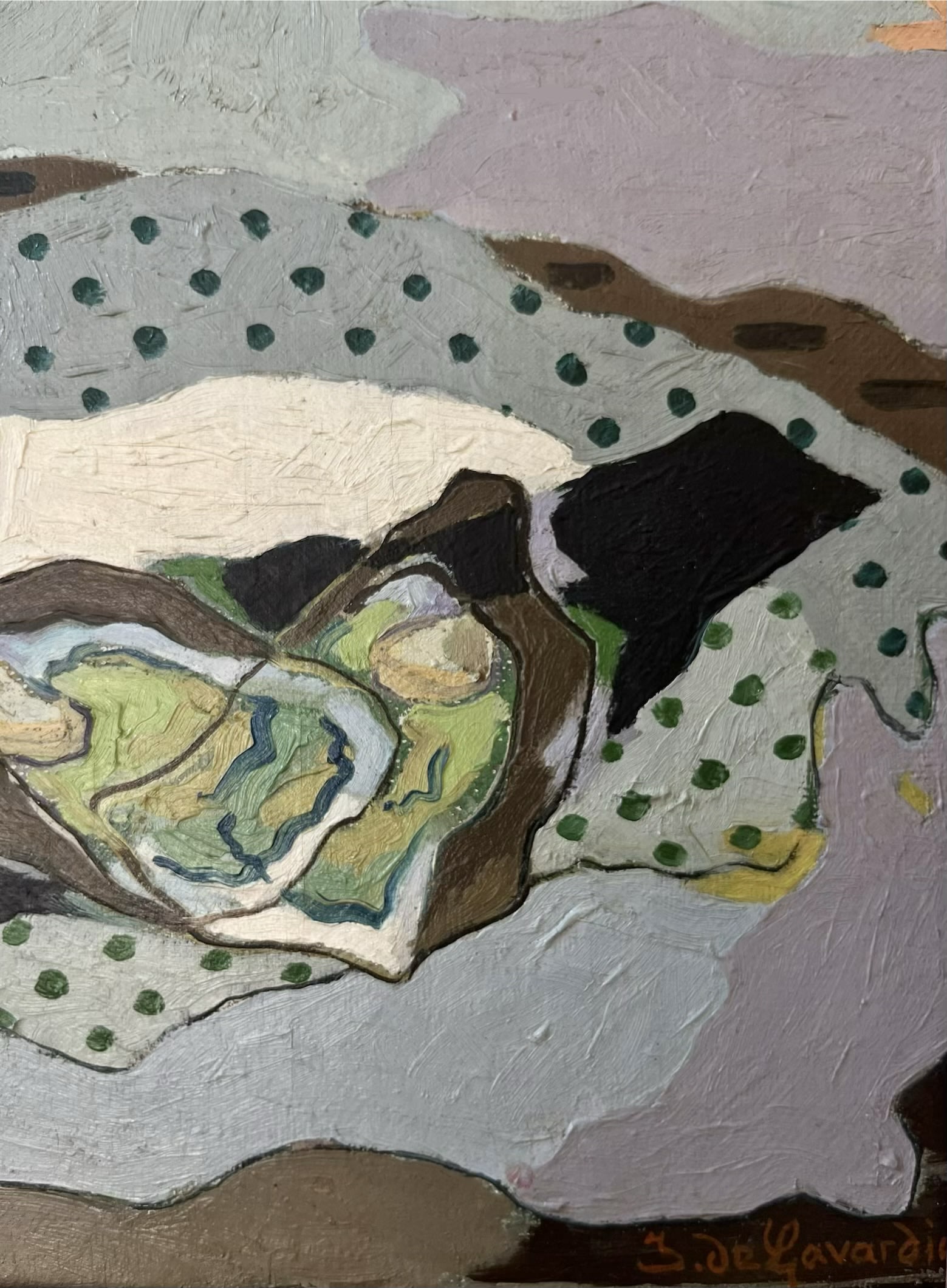 "Still Life with Oysters" Midcentury Oil on Canvas — side angle