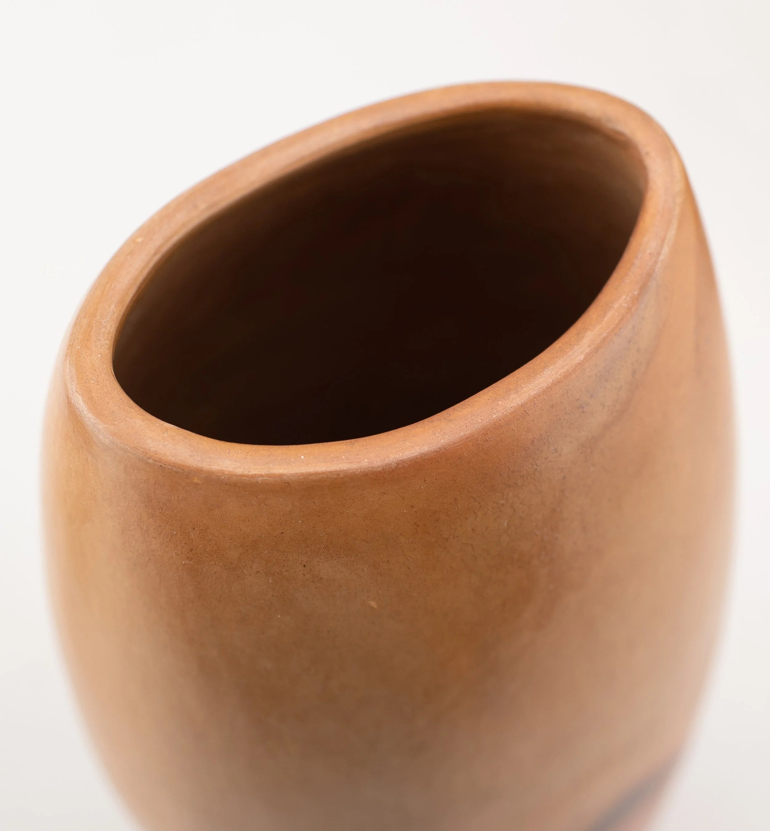 A pair of burnished earthenware decorative vessels — side angle