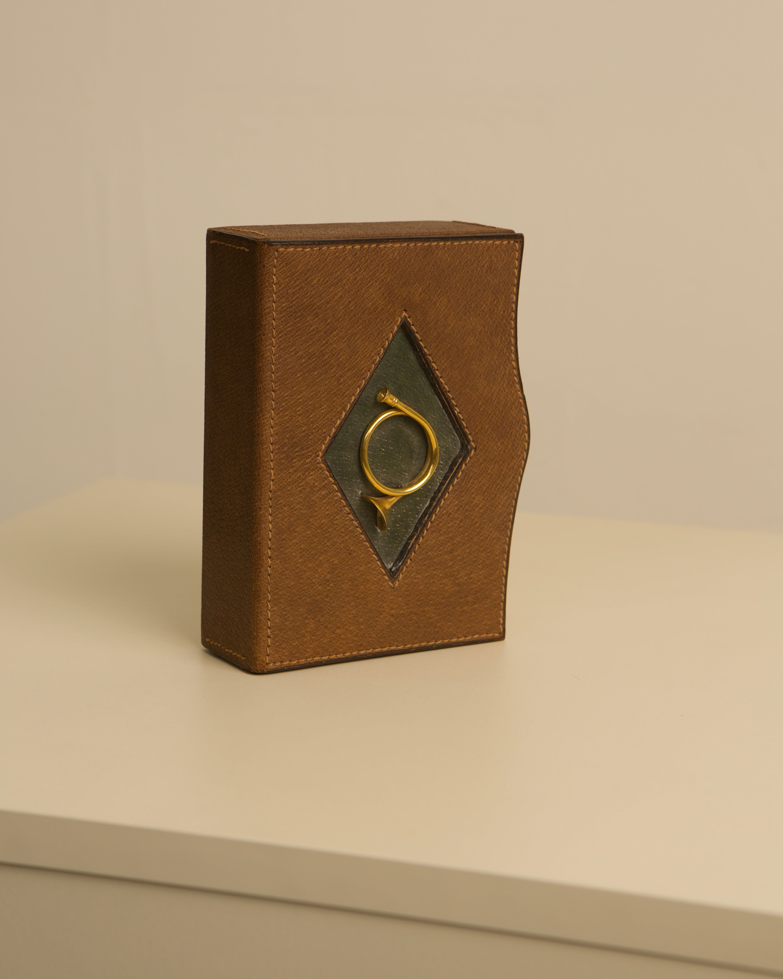 1960s Gucci brown leather box with diamond-shaped brass detail