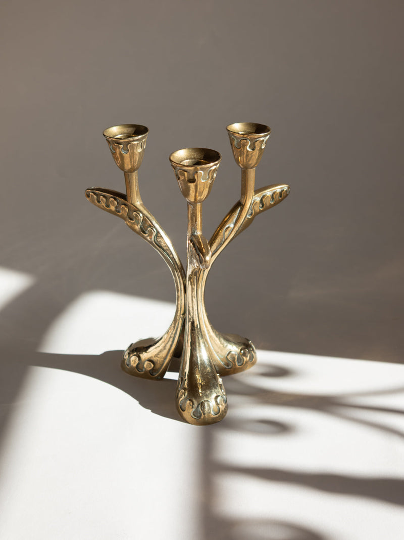 Brass Secessionist Three-Arm Candelabra - Austria, c. 1930s by Trove Paris | The Oblist — brass, vintage design