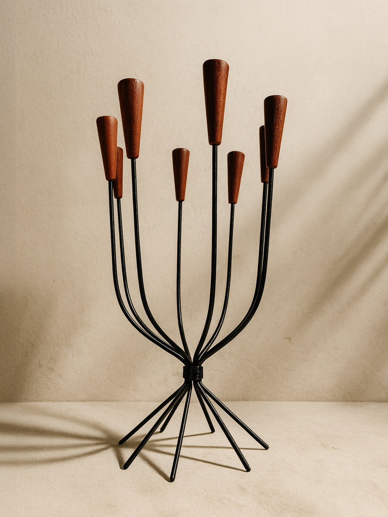 Danish Candelabra - 1960s by Dodo Vintage | The Oblist — black metal, wooden accents
