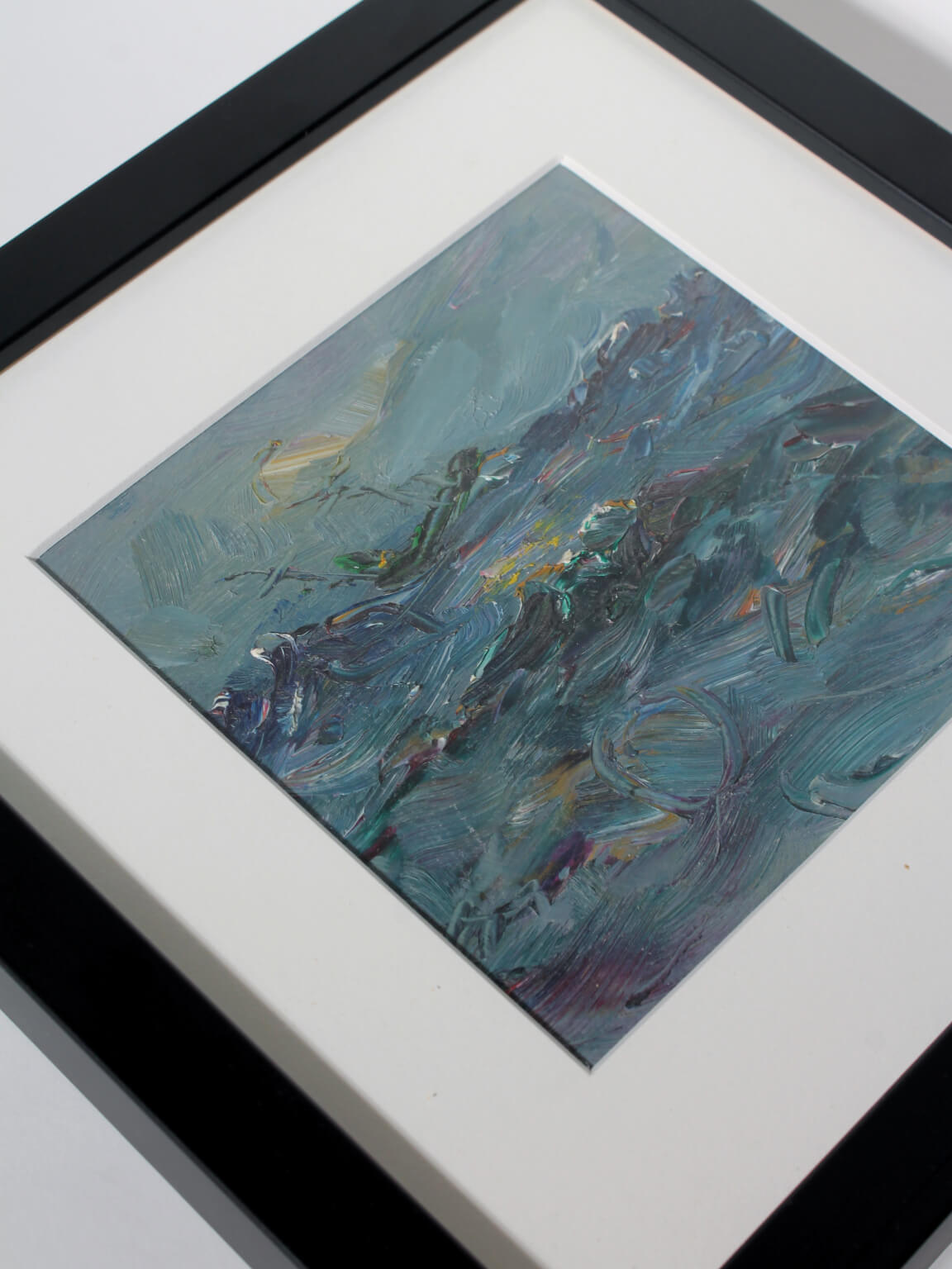 Oil Painting "The Dark Sea", 1960s, Latvia — framed in black with textured brushstrokes