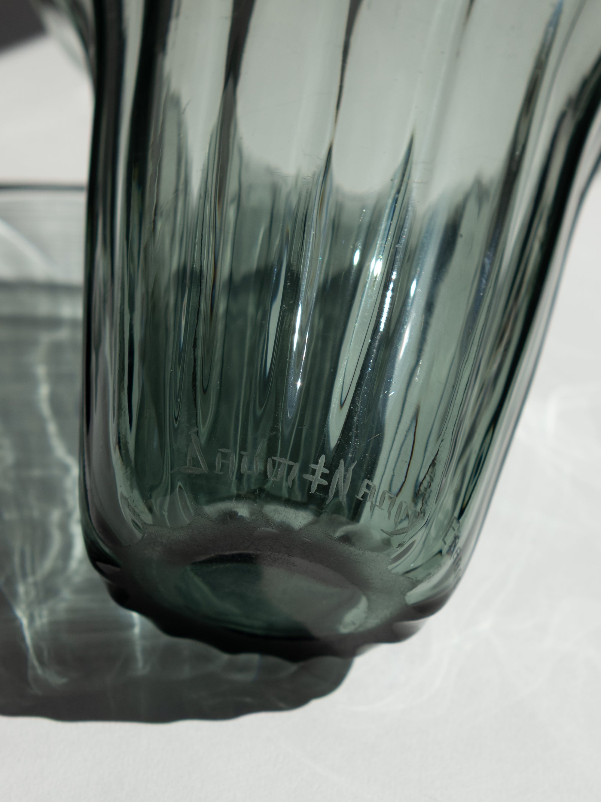 Daum “Corolle” Smoky Blue Art Glass Vase, c. 1950s–1960s — side angle