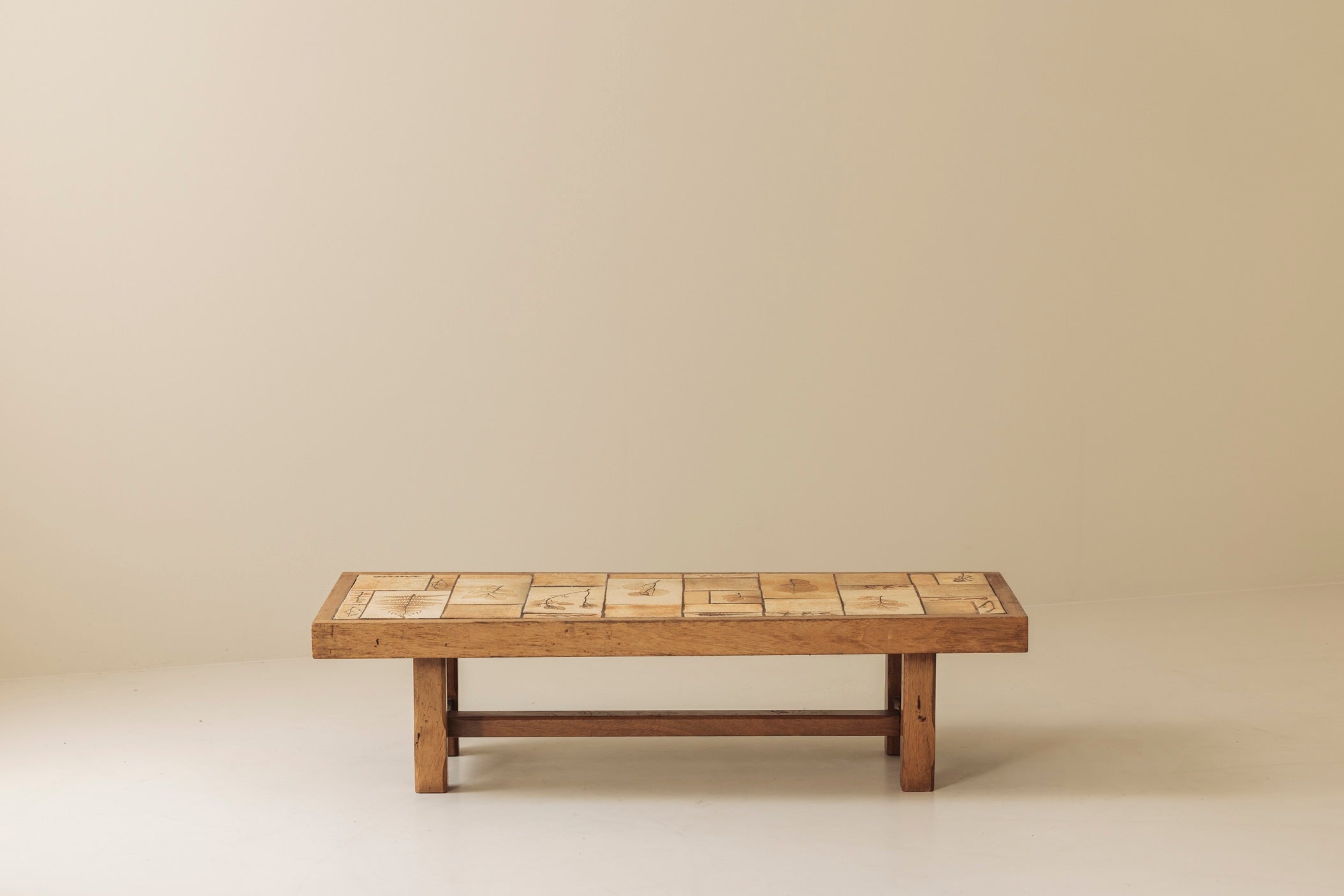 Coffee Table in Oak and Ceramic Sandstone Tiles by Roger Capron, France 1965 by Modern Living | The Oblist