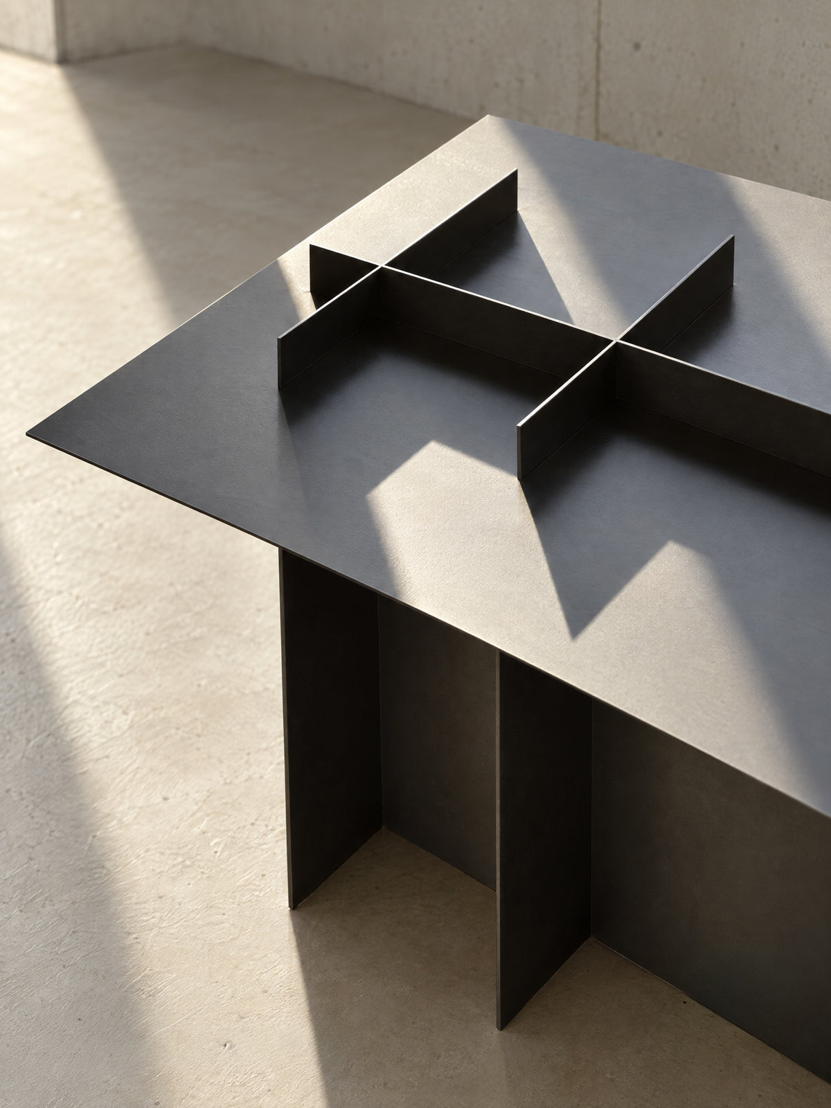 Low Steel Grid Table — in context