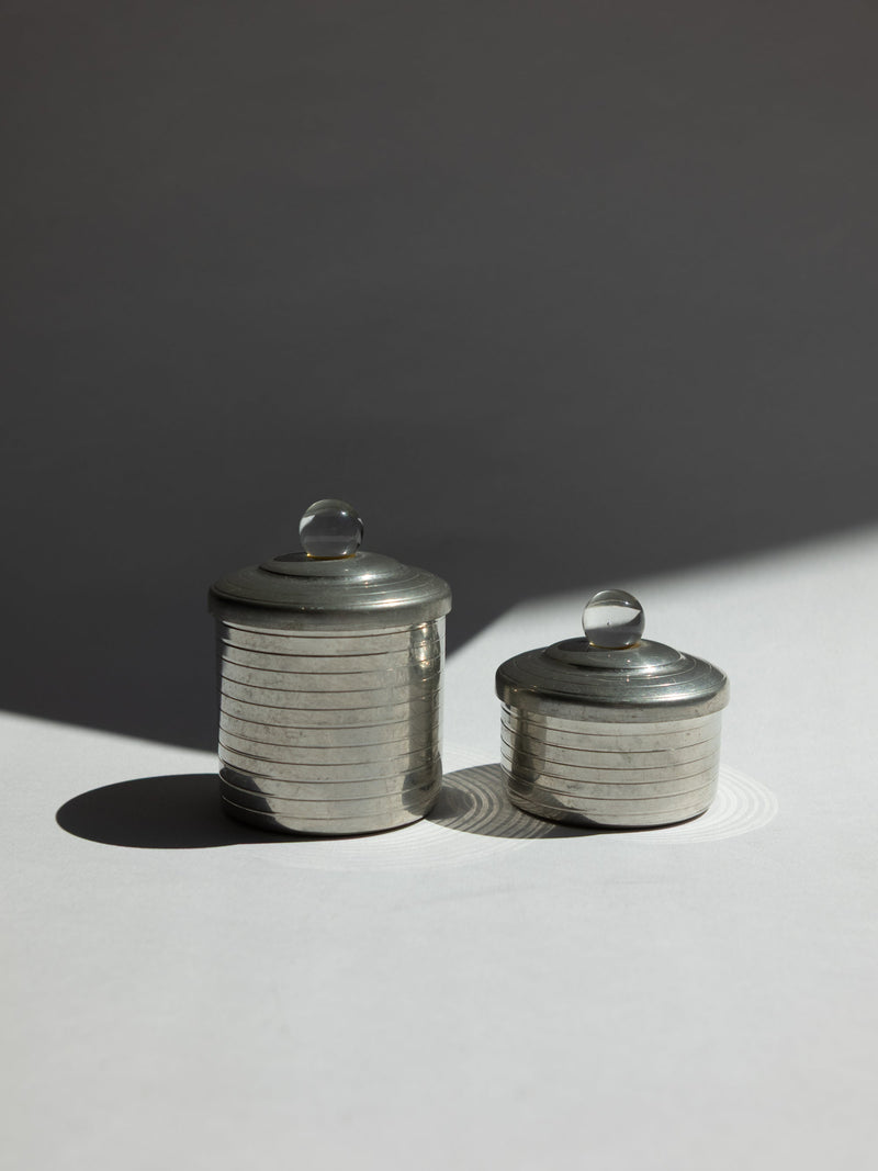 Pair of French Art Deco Pewter Vanity Pots with Glass Orb Finials, c. 1930s by Trove Paris | The Oblist