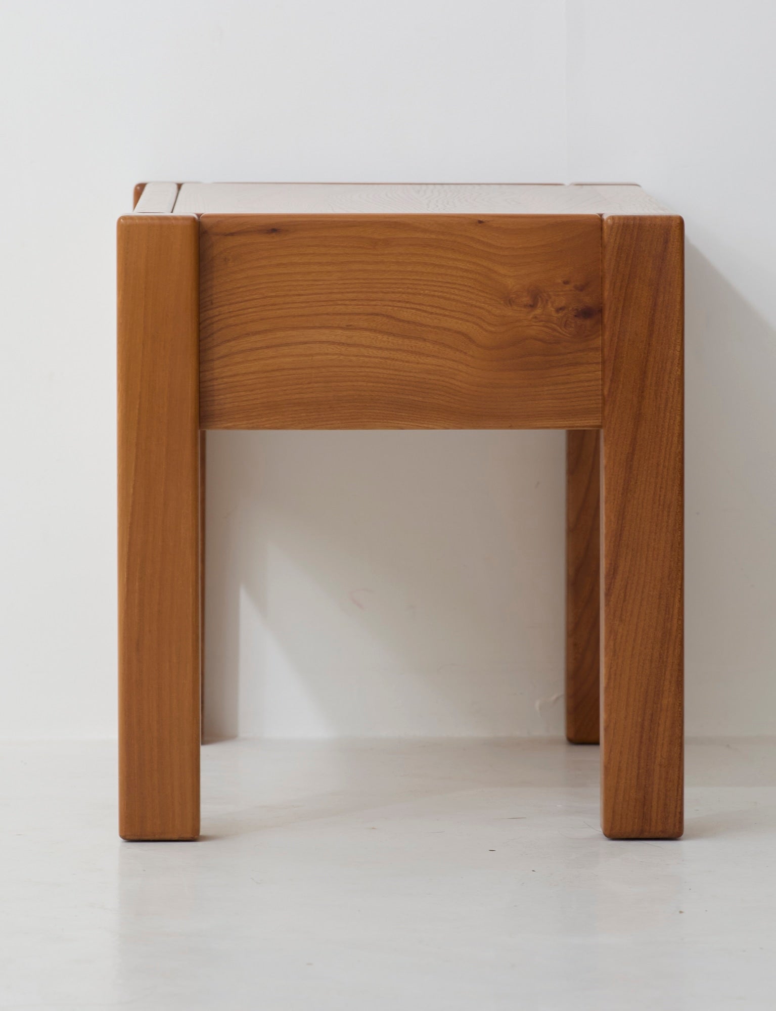Vintage artisanal one-drawer Side Table in Wood (Elm), France circa 1980 — lifestyle setting