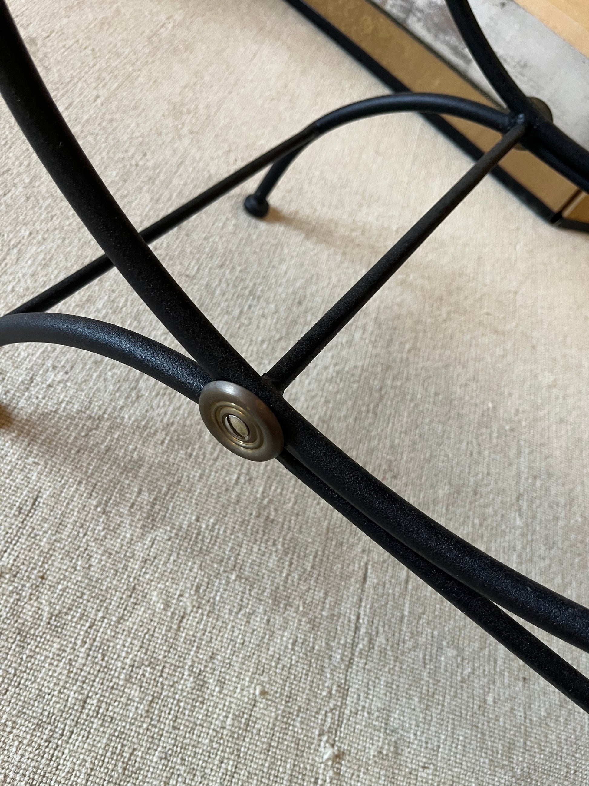 French Wrought Iron Curule Bench — lifestyle setting
