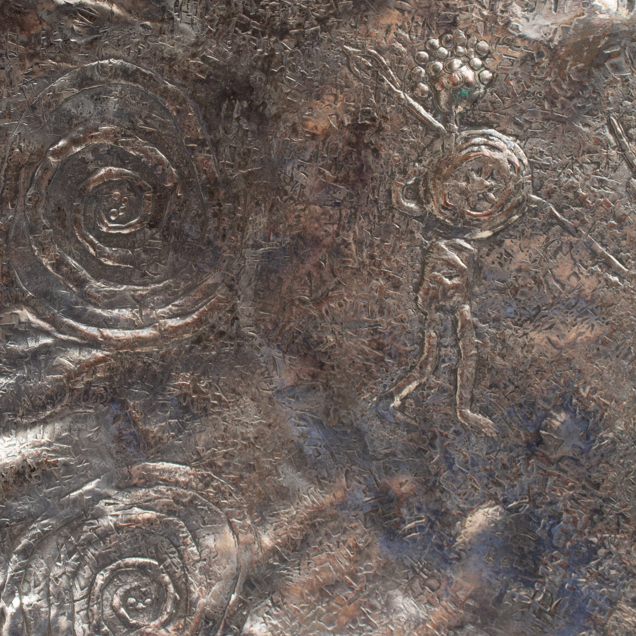 Bragalini Wall Art with Spiral Relief Motif in Hammered Metal — detail view
