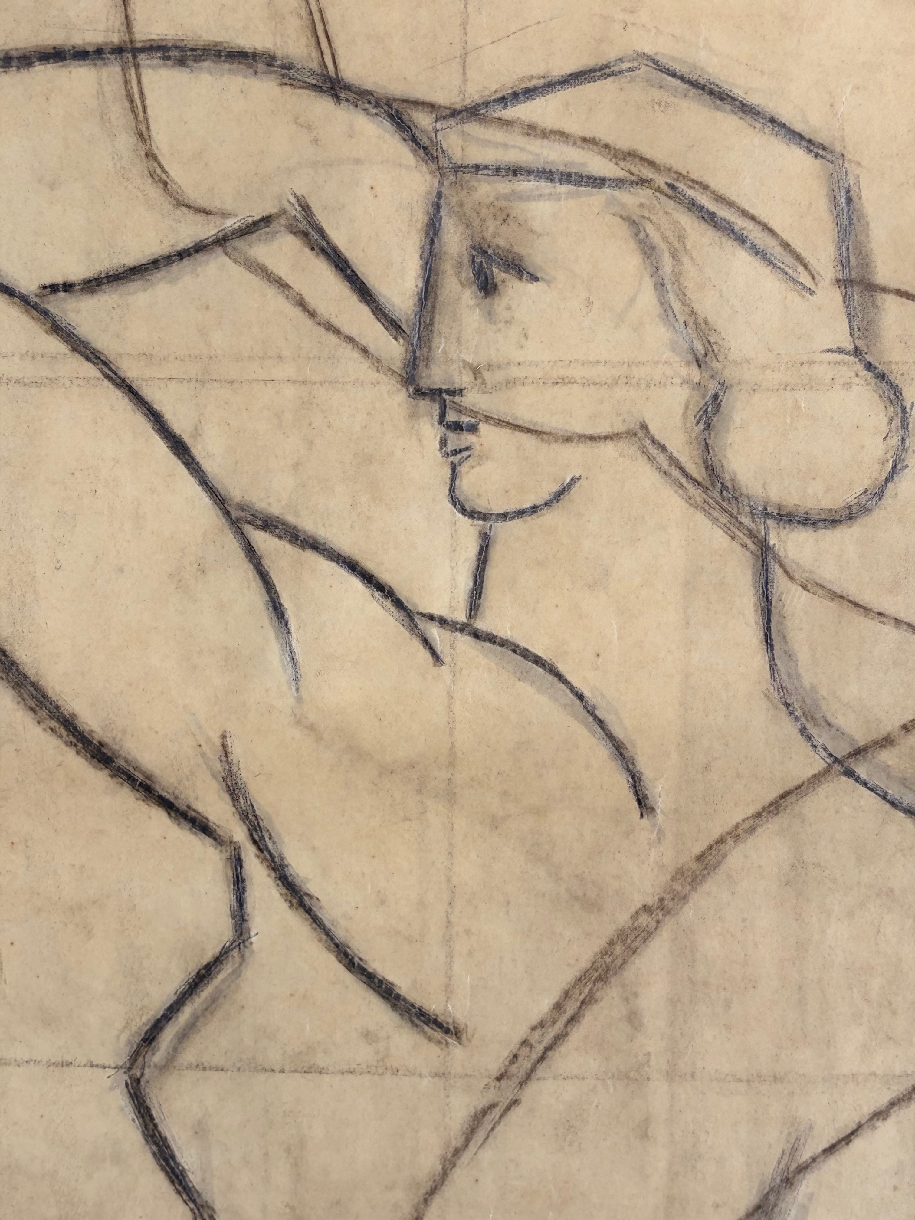Monumental Art Deco Mural Esquisse by Emile Courtin (1923-1997), France, late 1940s — side angle