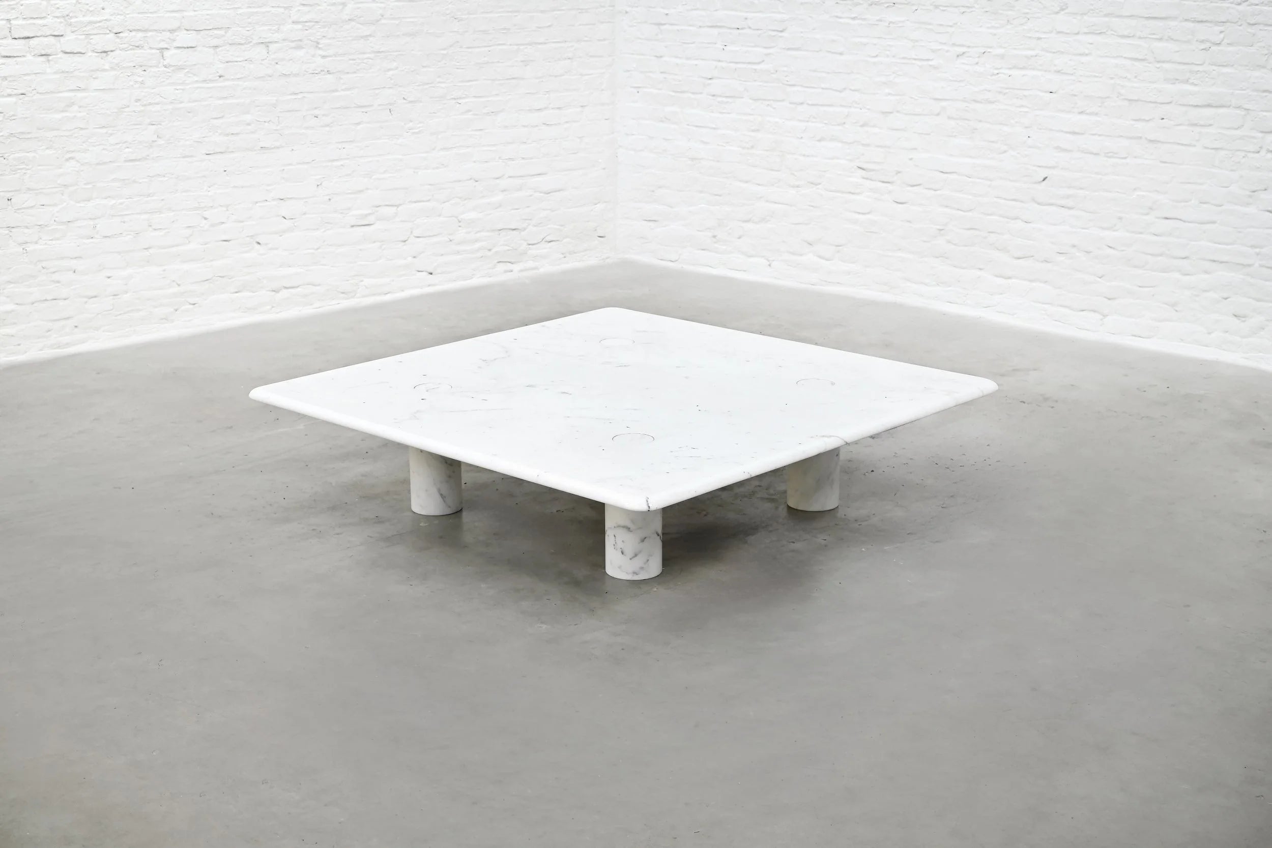 Angelo Mangiarotti Carrara Marble Coffee Table, Italy 1970's — top view of square marble surface