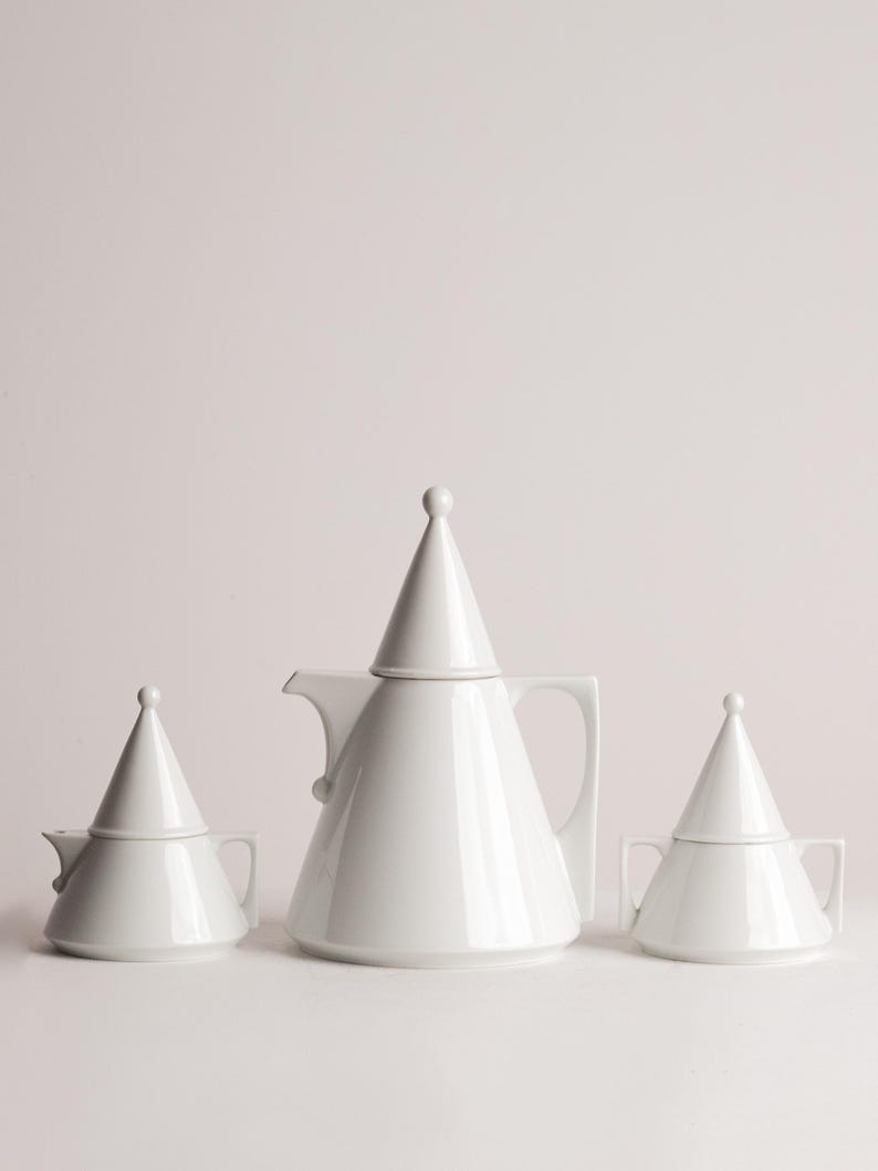 Edelstein Bavaria Coffee Pot Set White Porcelain Mid Century Modernist Design — detail view