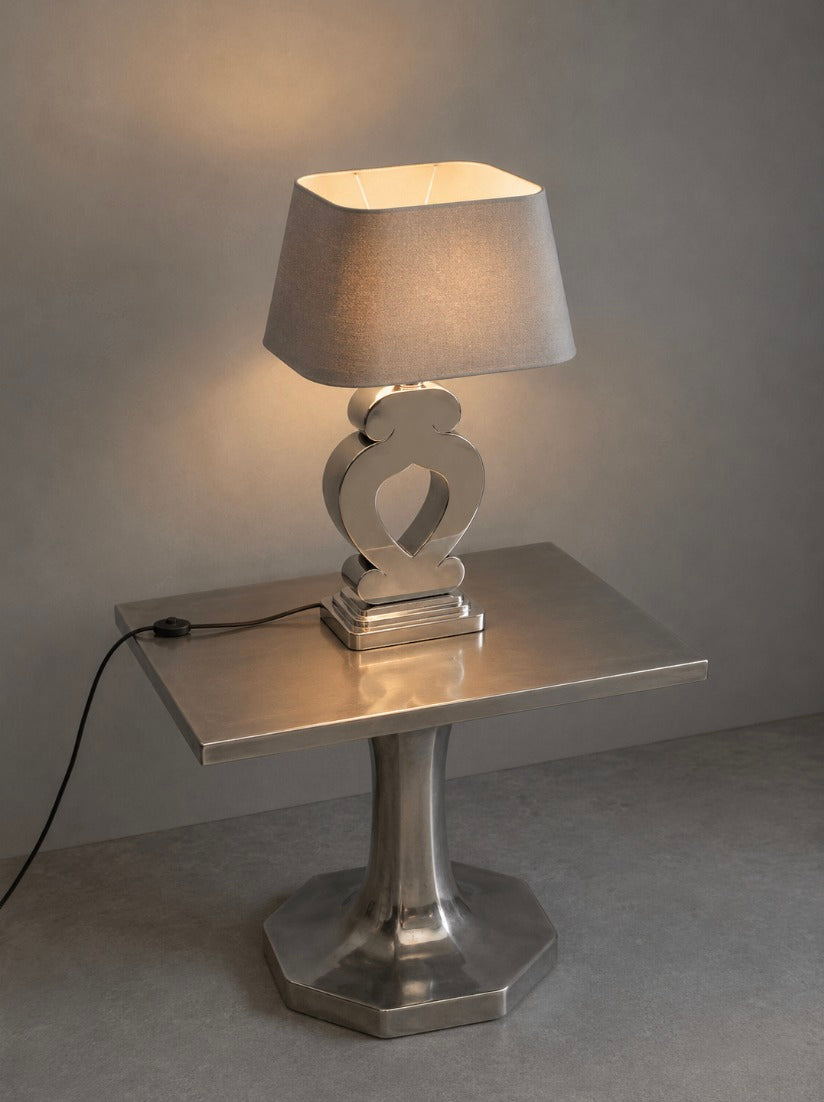 1980s Netherlands Table Lamp in Fabric and Heavy Cast Aluminum — alternate view