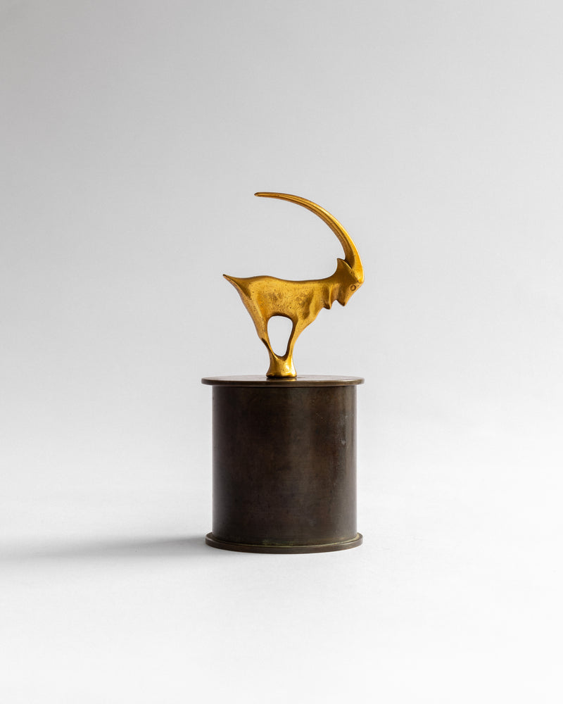 Art Deco Bronze Box with Brass Ibex Finial, 1930s by Spigel | The Oblist