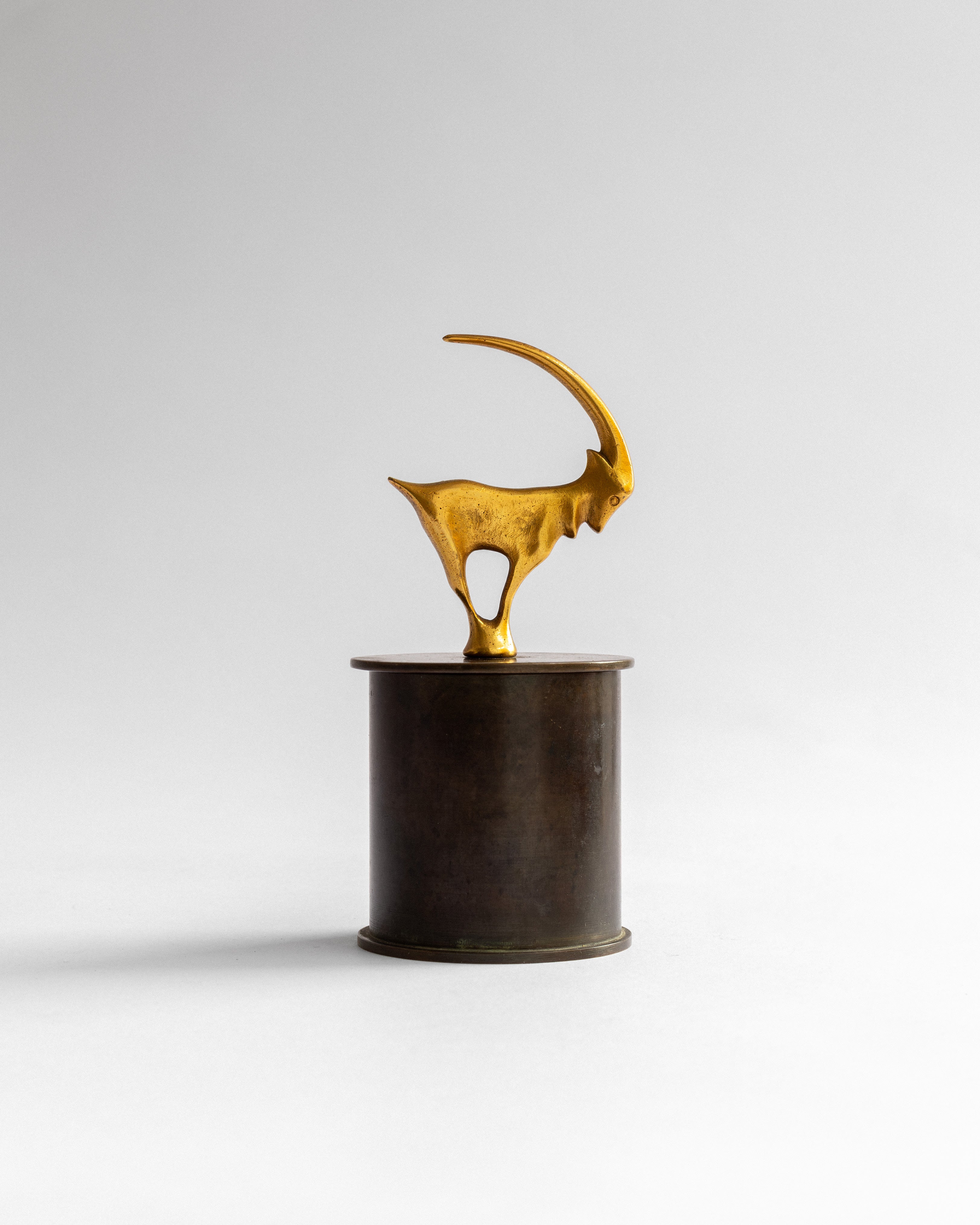 Art Deco Bronze Box with Brass Ibex Finial, 1930s by Spigel | The Oblist