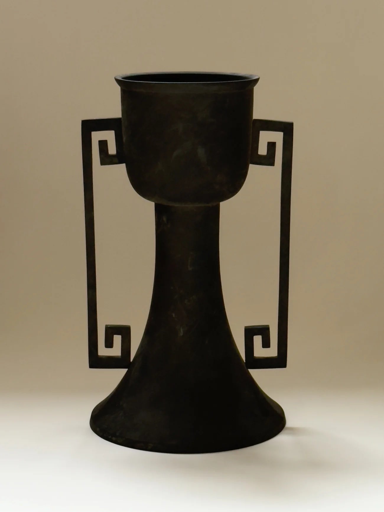 Antique Japanese Bronze Vase with Square Spiral Handles, 1800s