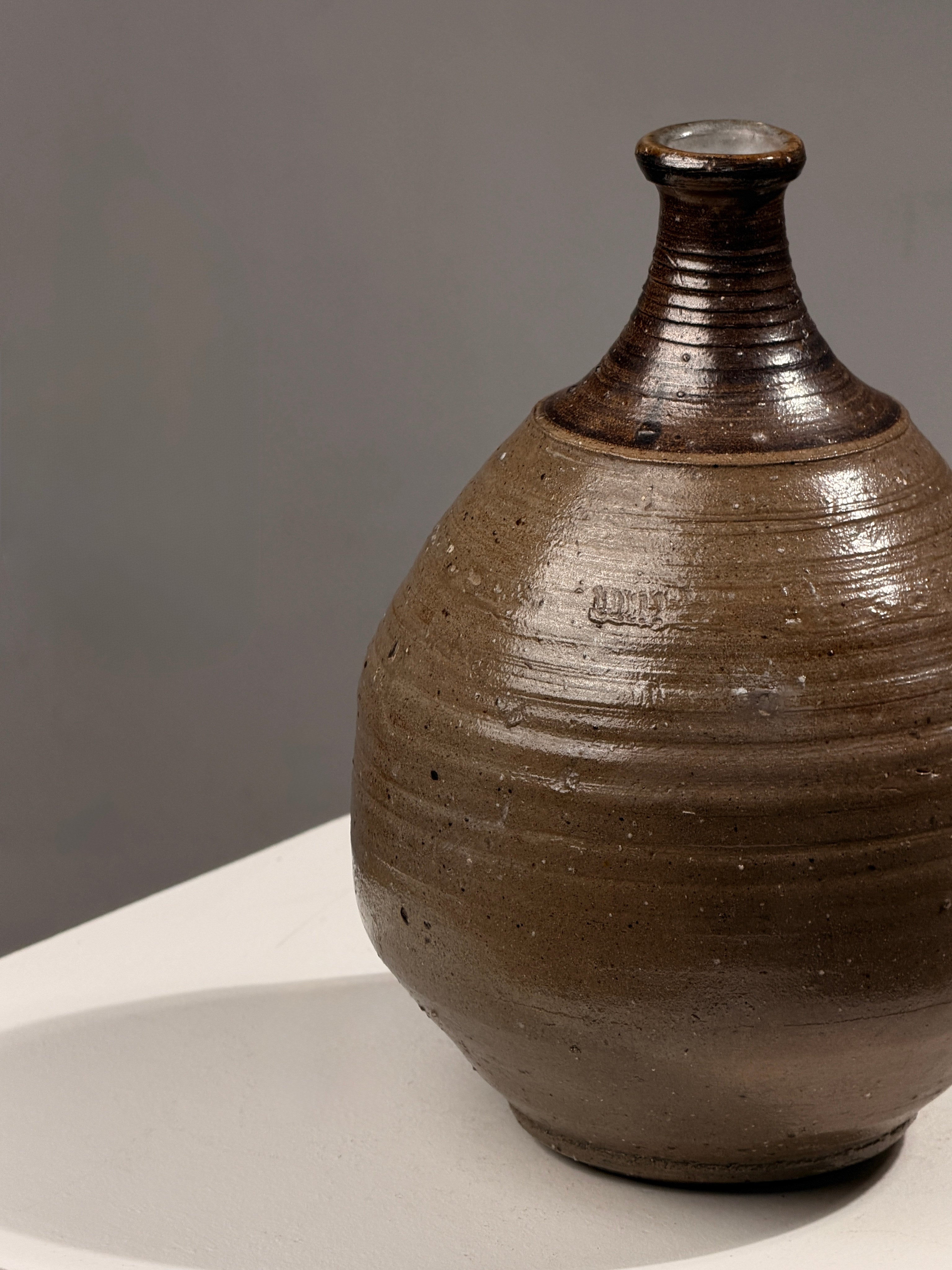 Rare stoneware soliflore vase by Jean Linard, dated 1970 — detail view