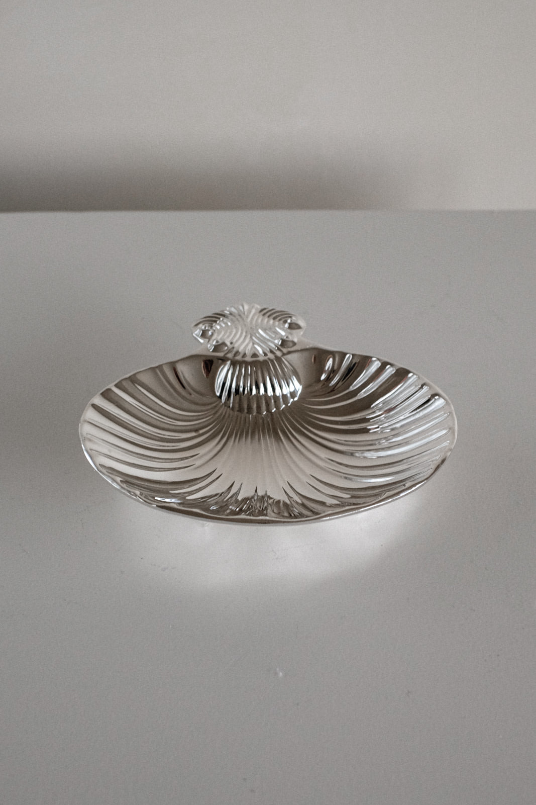 Silver-Plated Shell Tray — top view highlighting textured surface