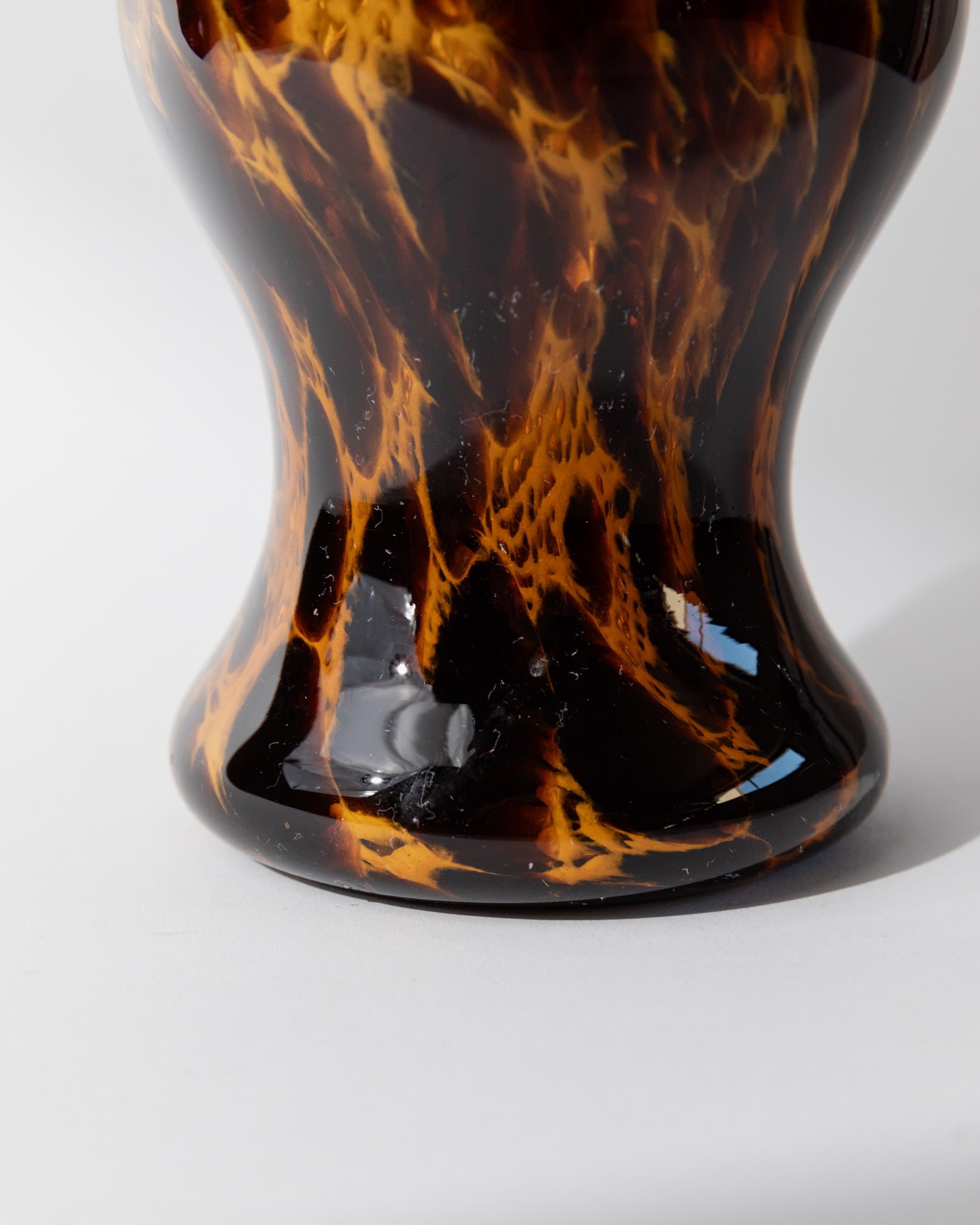 Amber tortoiseshell glass detail of 1960s Murano vase base